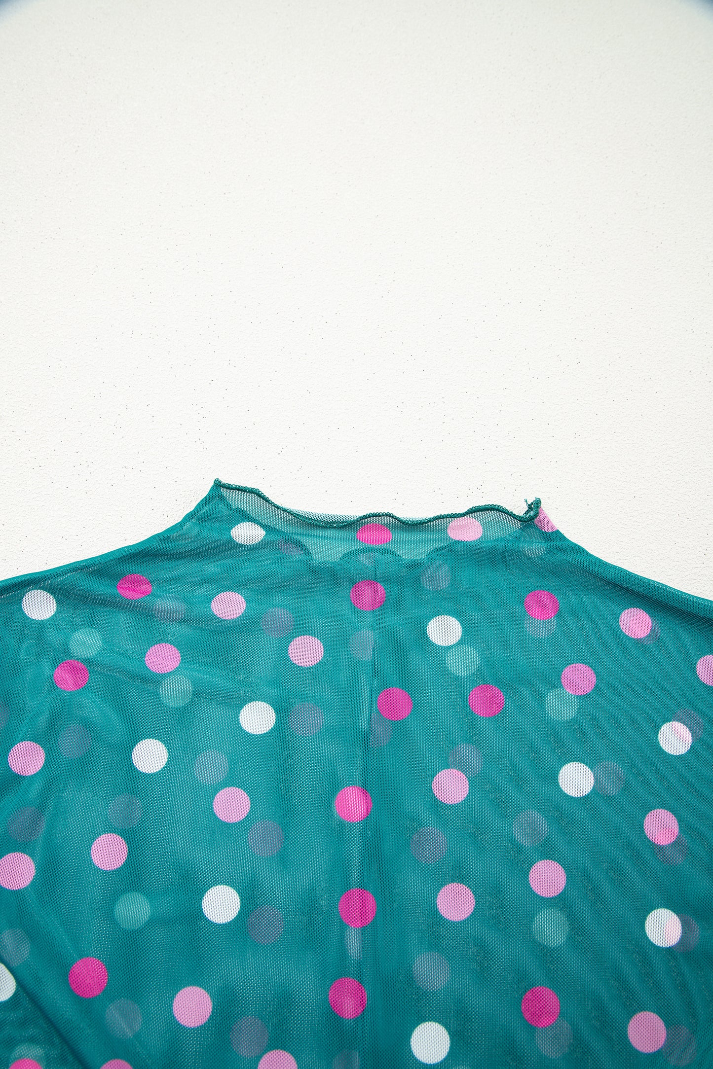 Red Polka Dot Patterned Bodycon Mock Neck Mesh Long Sleeve Top-Tops/Long Sleeve Tops-[Adult]-[Female]-2022 Online Blue Zone Planet