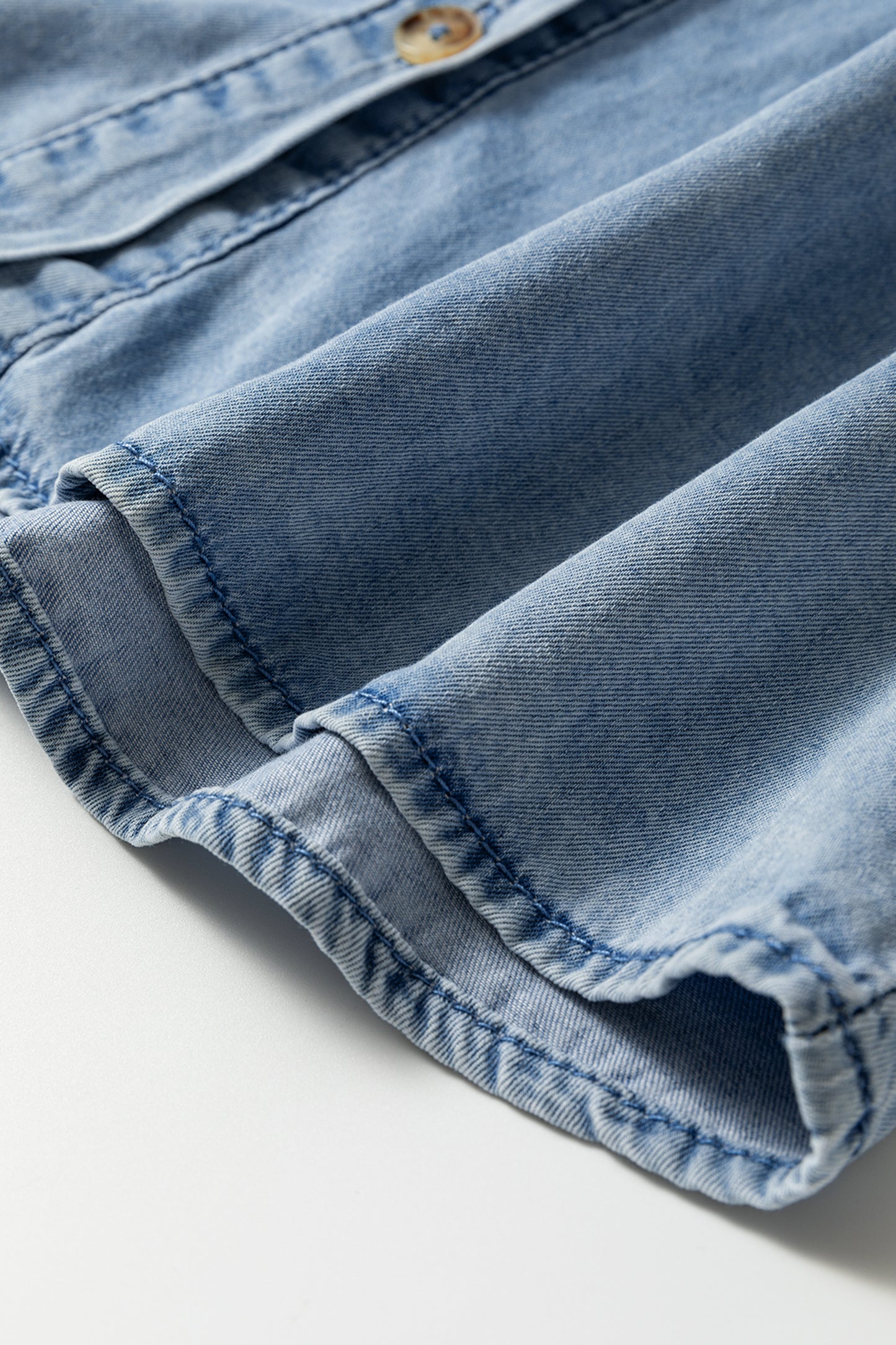 Beau Blue Ruffled Peter Pan Collar Western Denim Shirt-Tops/Blouses & Shirts-[Adult]-[Female]-2022 Online Blue Zone Planet