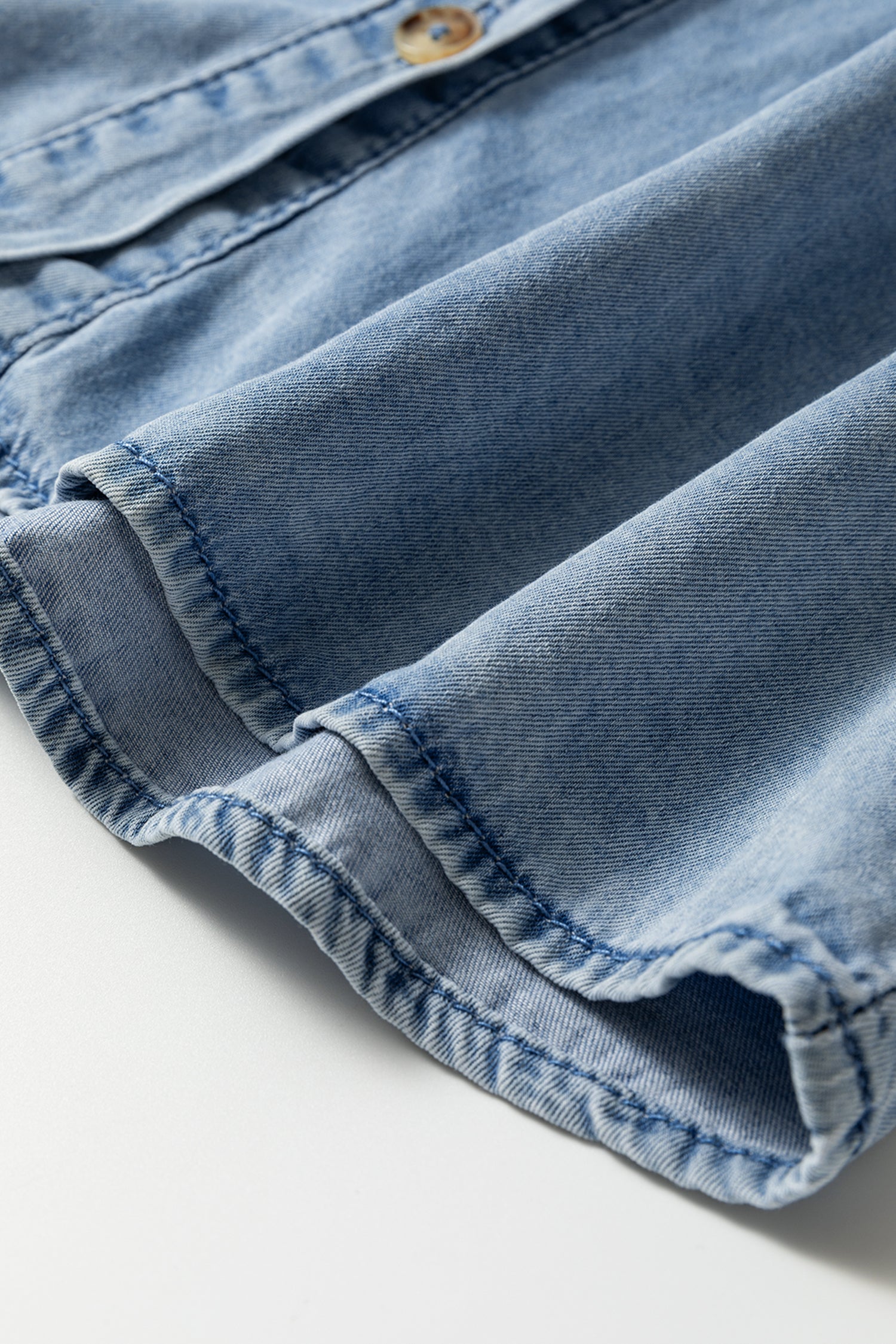 Beau Blue Ruffled Peter Pan Collar Western Denim Shirt-Tops/Blouses & Shirts-[Adult]-[Female]-2022 Online Blue Zone Planet