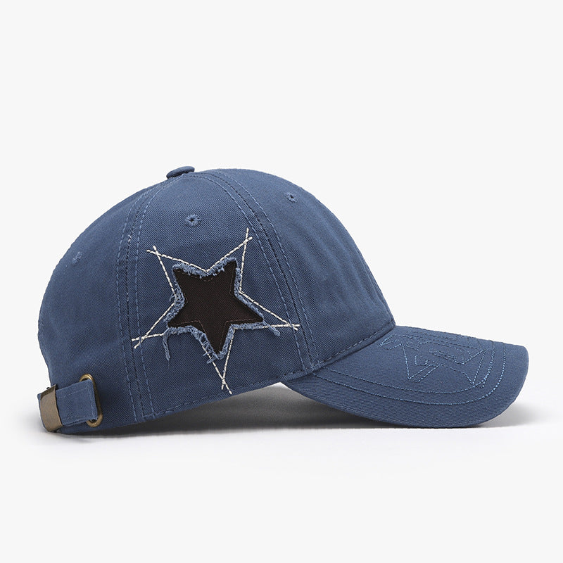 Adjustable Star Raw Hem Cap-BASEBALL HATS-[Adult]-[Female]-2022 Online Blue Zone Planet