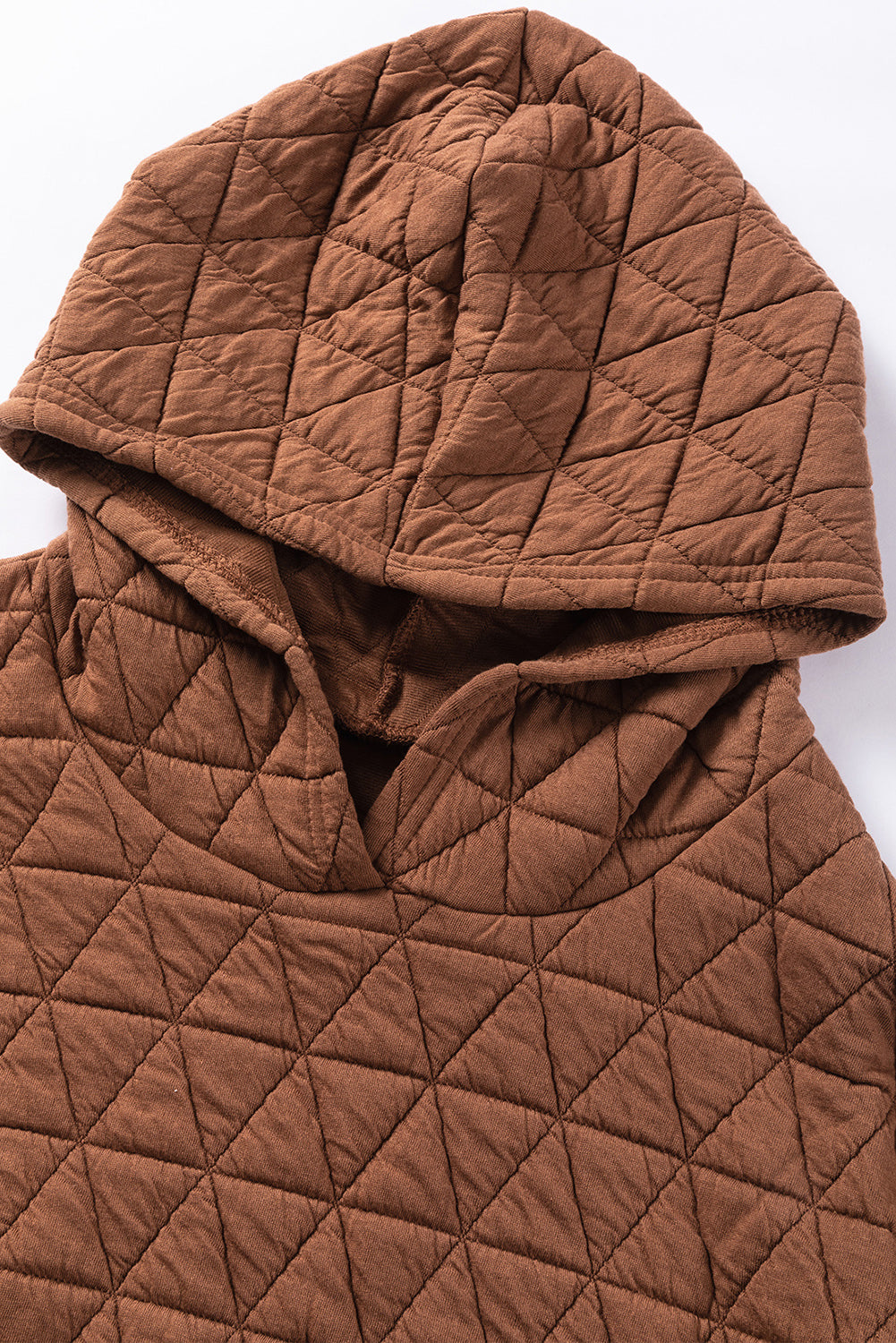 Coffee Solid Color Quilted Kangaroo Pocket Hoodie-Tops/Sweatshirts & Hoodies-[Adult]-[Female]-2022 Online Blue Zone Planet