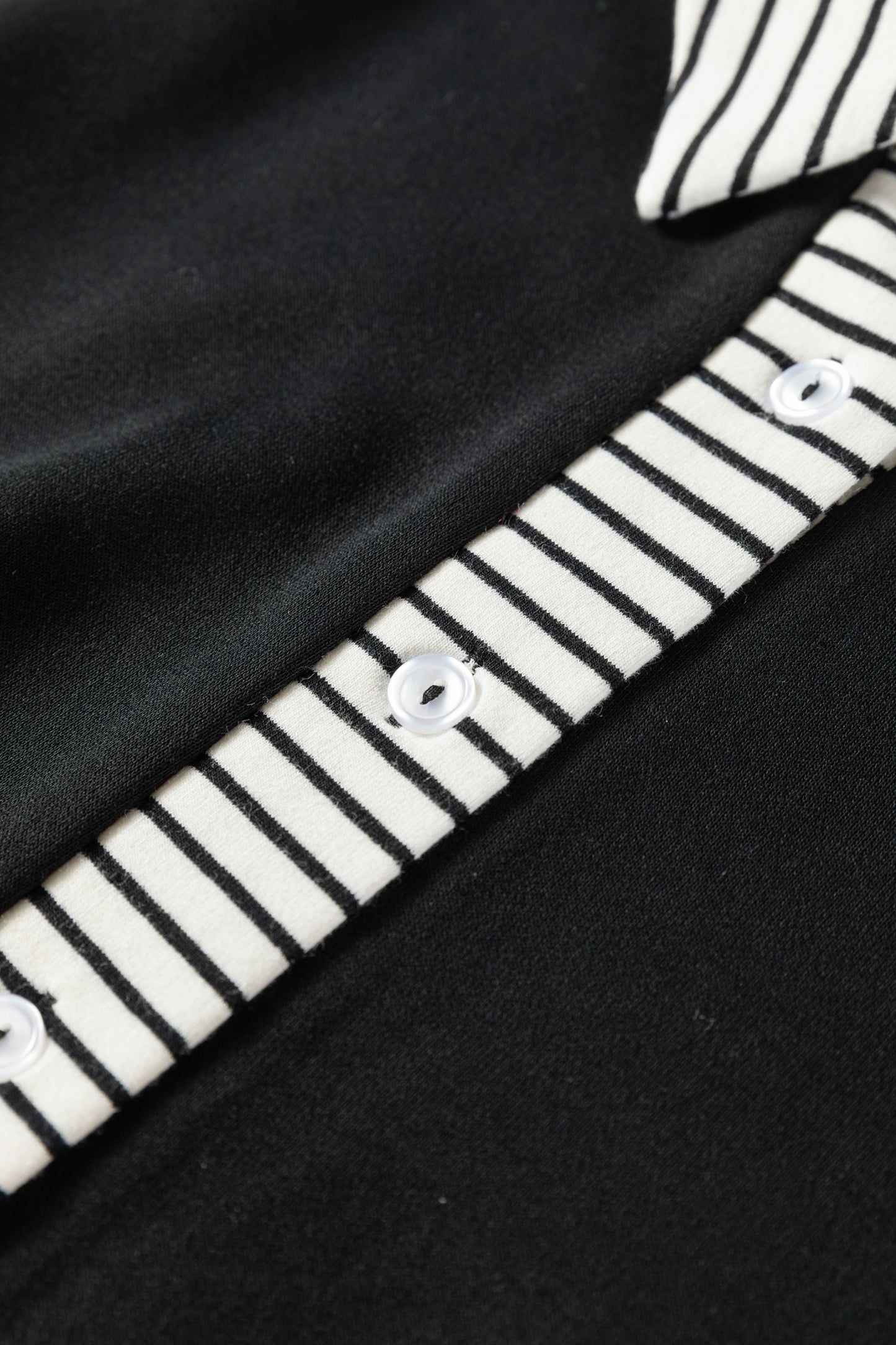 Black Plus Size Striped Cuffs Polo Collar Patchwork Long Sleeve Ruffle Hem Dress-TOPS / DRESSES-[Adult]-[Female]-2022 Online Blue Zone Planet