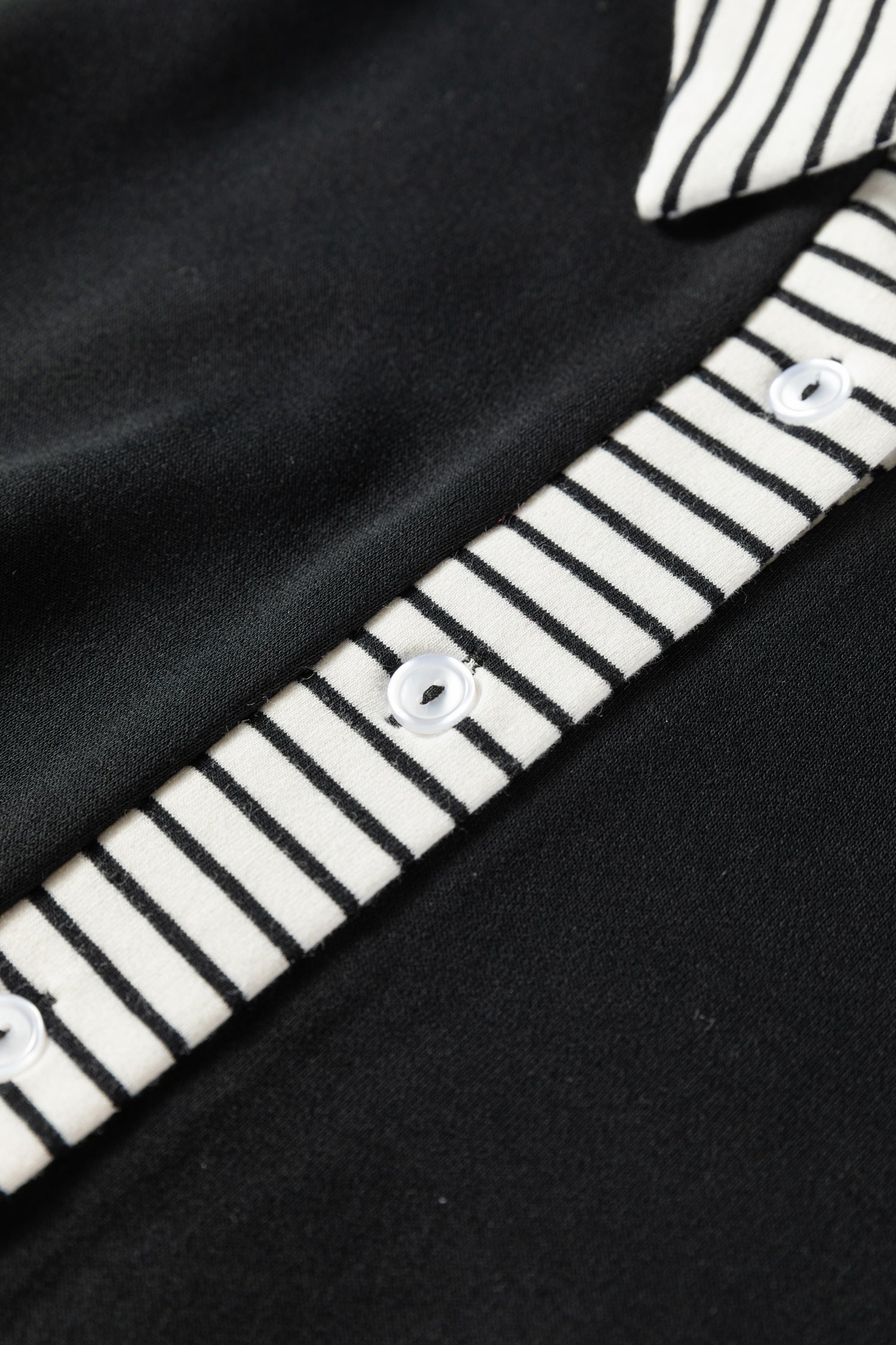 Black Plus Size Striped Cuffs Polo Collar Patchwork Long Sleeve Ruffle Hem Dress-TOPS / DRESSES-[Adult]-[Female]-2022 Online Blue Zone Planet