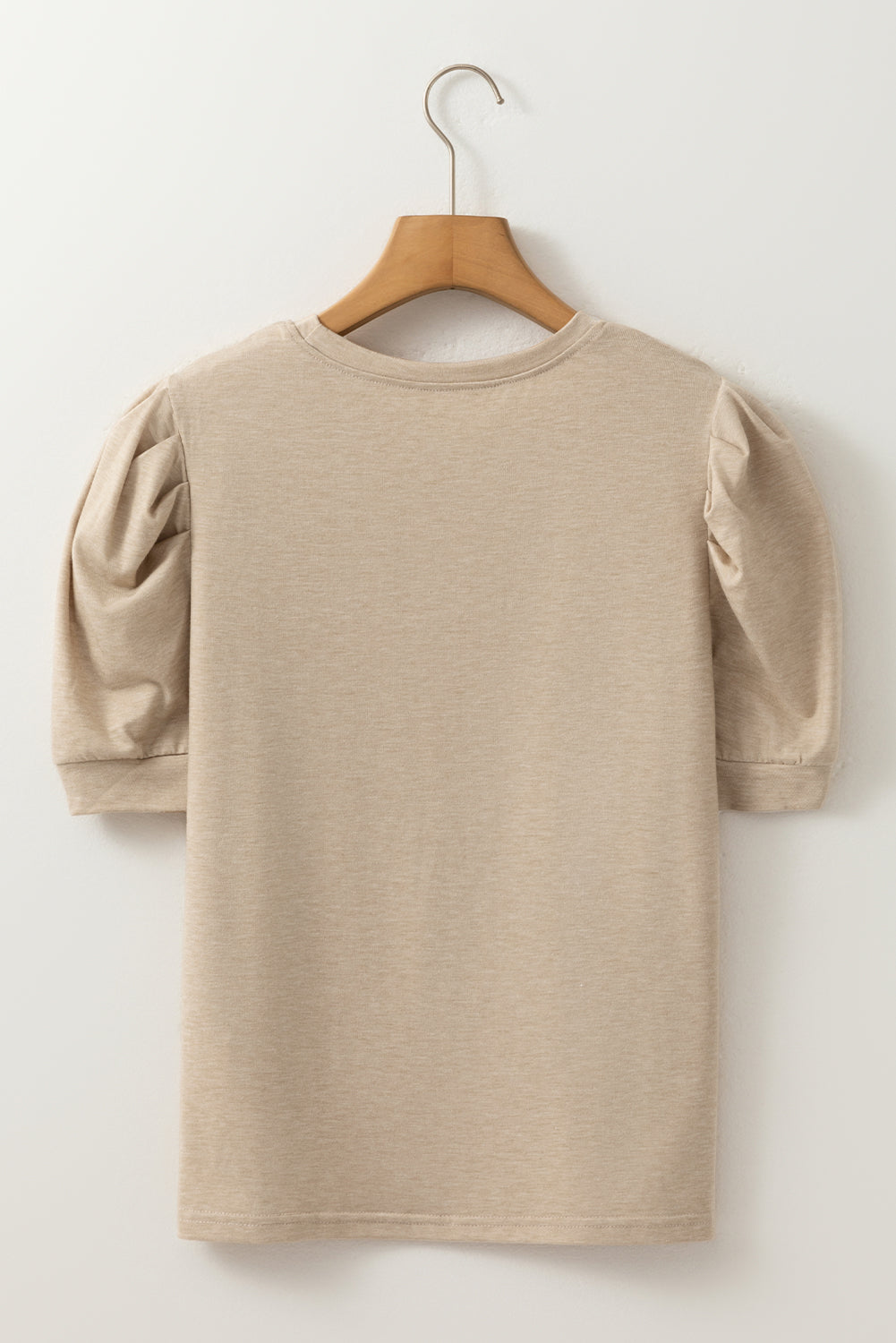Parchment Solid Color Ruched Puff Sleeve T Shirt-Tops/Tops & Tees-[Adult]-[Female]-2022 Online Blue Zone Planet