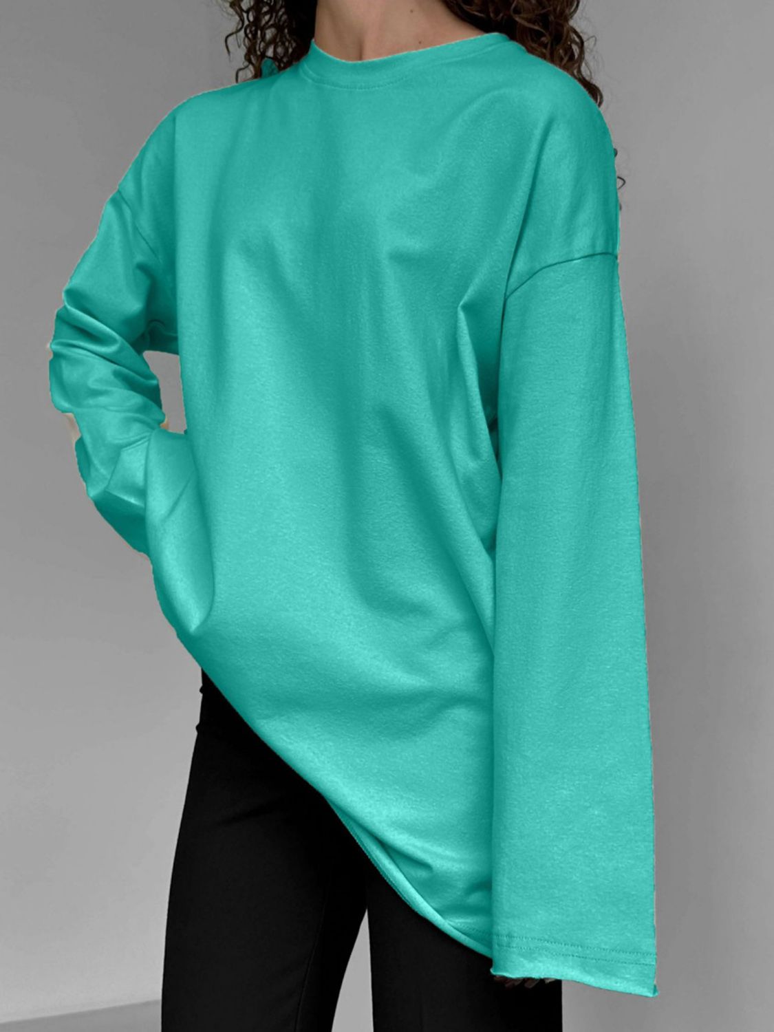 Round Neck Long Sleeve T-Shirt-TOPS / DRESSES-[Adult]-[Female]-Tiffany Blue-S-2022 Online Blue Zone Planet