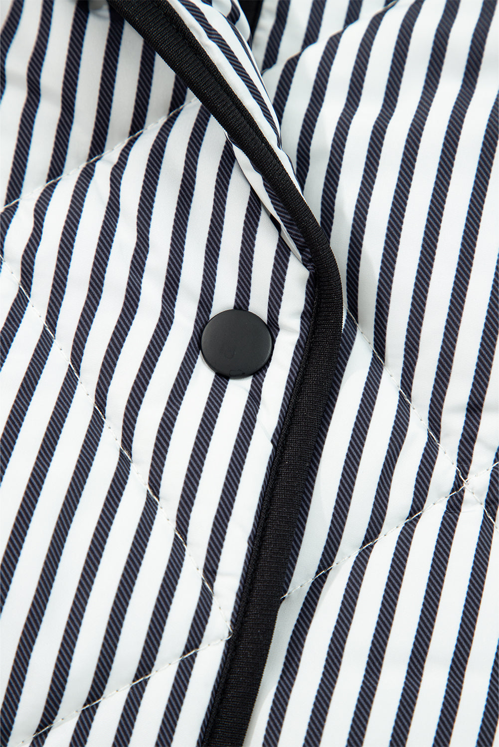 Black Stripe Contrast Trim Snap Button Collared Winter Vest-Outerwear/Vests-[Adult]-[Female]-2022 Online Blue Zone Planet