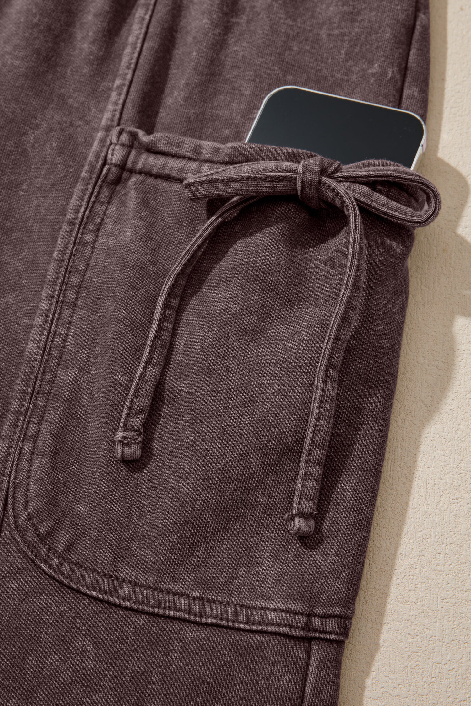 Dark Brown Cotton Mineral Wash Elastic Waist Drawstring Tie Detail Cargo Pants-Bottoms/Pants & Culotte-[Adult]-[Female]-2022 Online Blue Zone Planet