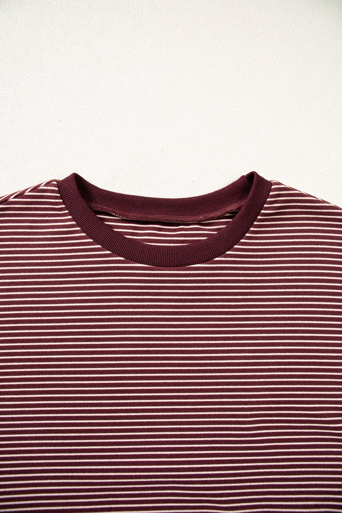 Brown Stripe Contrast Trim Round Neck Oversize Long Sleeve Top 2pcs Pant Set-Two Piece Sets/Pant Sets-[Adult]-[Female]-2022 Online Blue Zone Planet