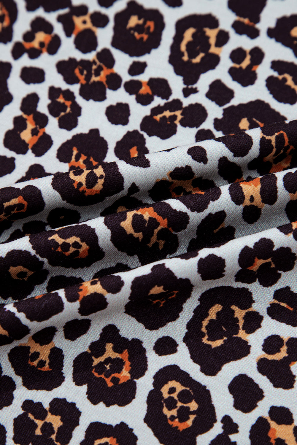 Brown Leopard Floral Print Ribbed Puff Sleeve Patchwork Loose Pullover-Tops/Long Sleeve Tops-[Adult]-[Female]-2022 Online Blue Zone Planet