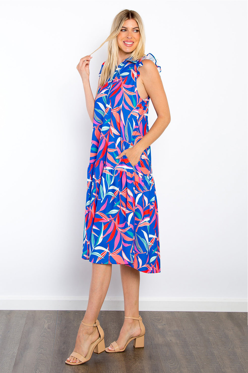 Be Stage Print Ruffled Midi Dress with Pockets-TOPS / DRESSES-[Adult]-[Female]-2022 Online Blue Zone Planet