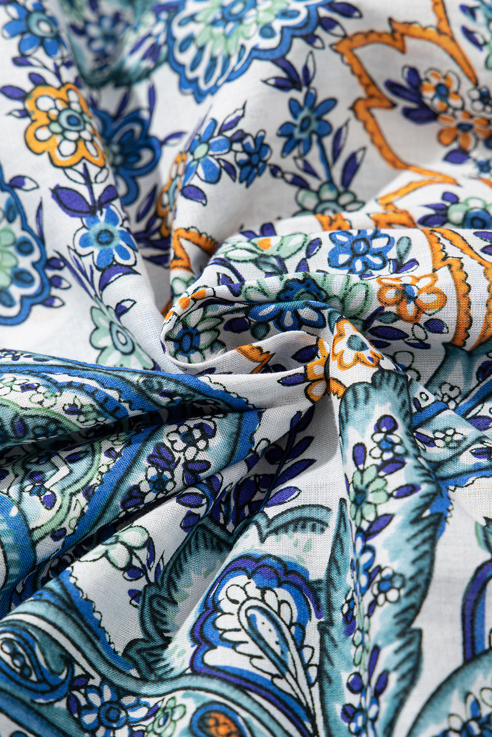 Blue Bohemian Paisley Floral V Neck Short Sleeve Mini Dress-TOPS / DRESSES-[Adult]-[Female]-2022 Online Blue Zone Planet