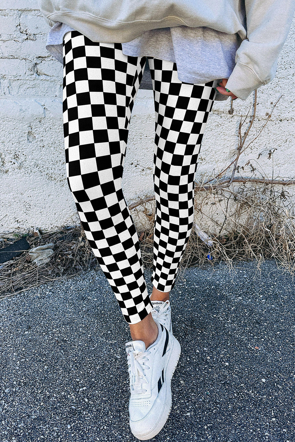 Khaki Checkered Pattern High Waist Skinny Leggings-Leggings-[Adult]-[Female]-Black-S-2022 Online Blue Zone Planet