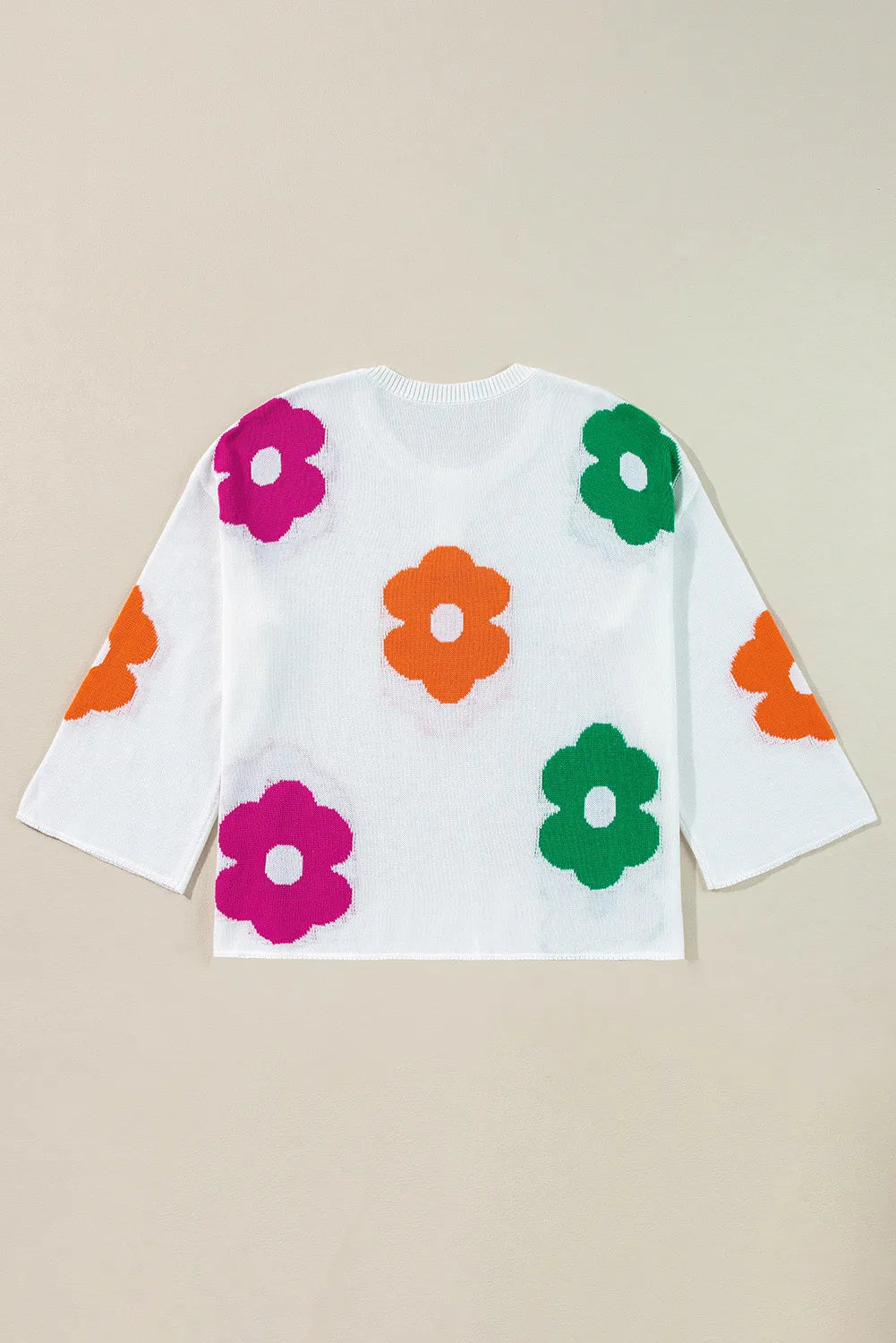 Flower Round Neck Quarter Button Knit Top-TOPS / DRESSES-[Adult]-[Female]-2022 Online Blue Zone Planet