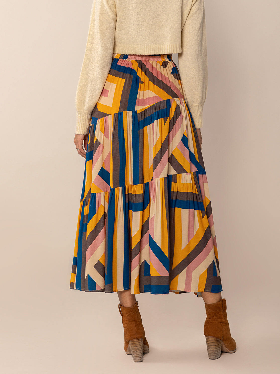 Ruched Elastic Waist Contrast Midi Skirt-BOTTOMS SIZES SMALL MEDIUM LARGE-[Adult]-[Female]-2022 Online Blue Zone Planet