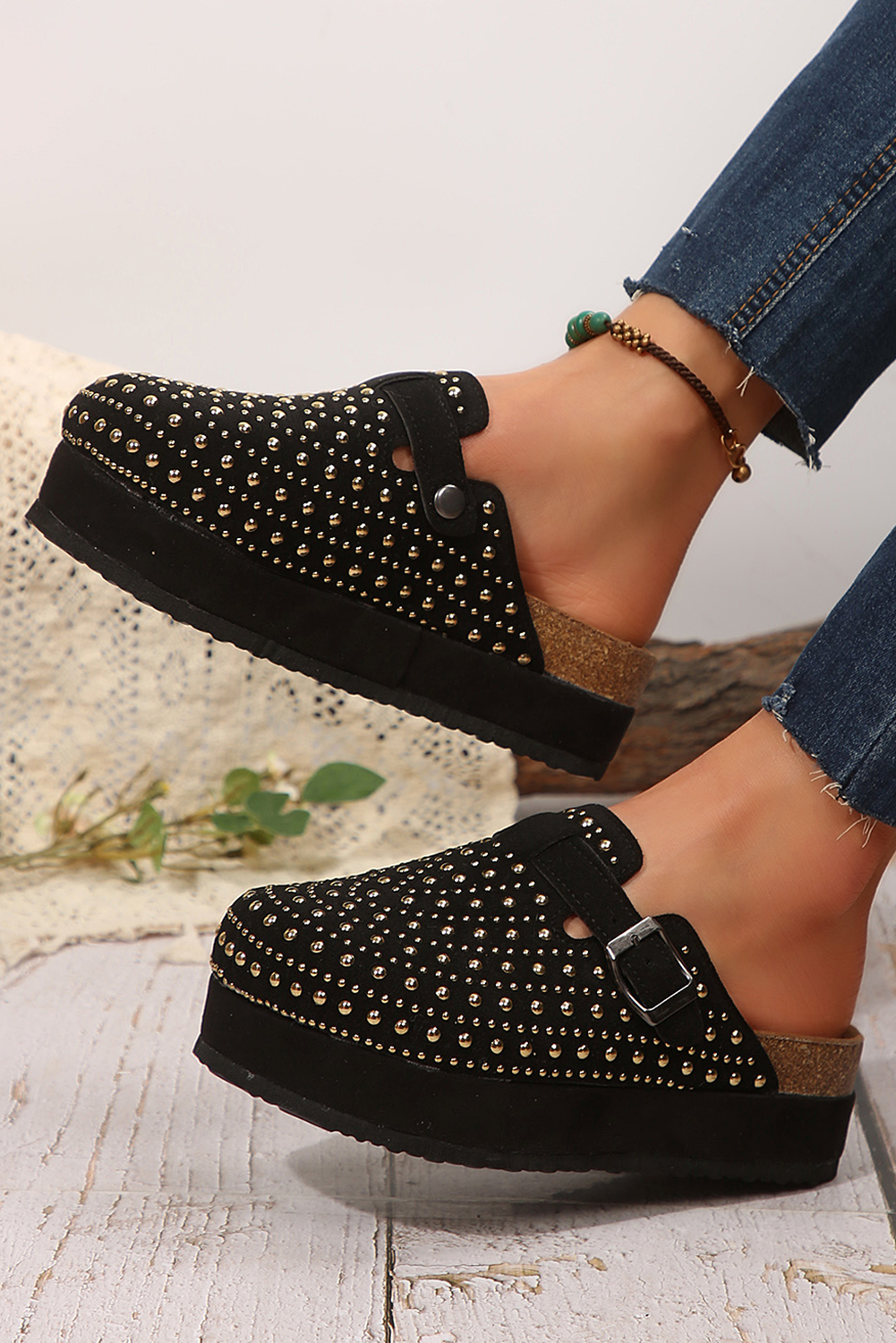 Parchment Vintage Studded Platform Slippers-Slides Shoes + Flip Flops-[Adult]-[Female]-Black-37-2022 Online Blue Zone Planet