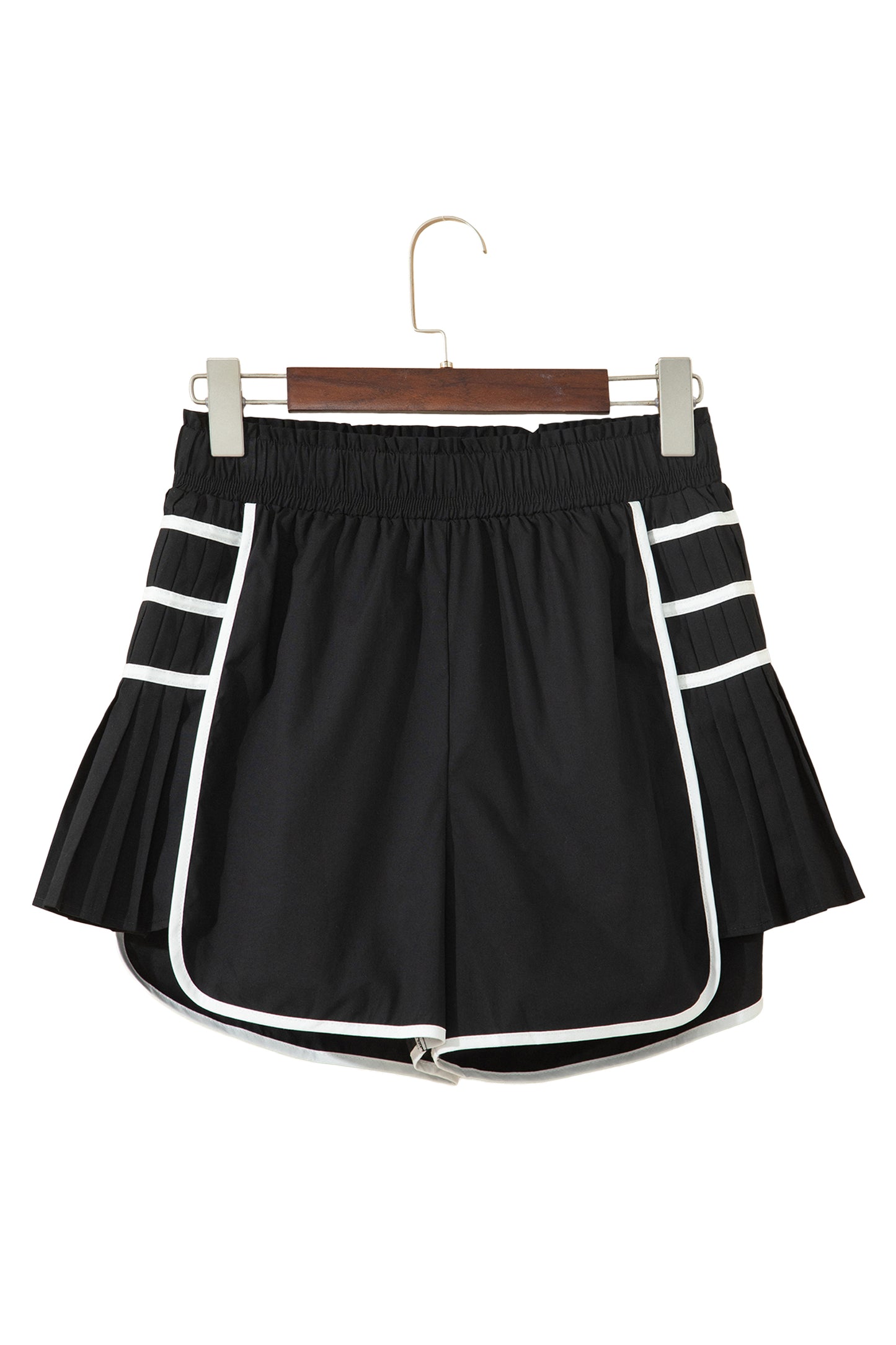 Black Contrast Trim Pleated Casual Active Shorts-Bottoms/Casual Shorts-[Adult]-[Female]-2022 Online Blue Zone Planet