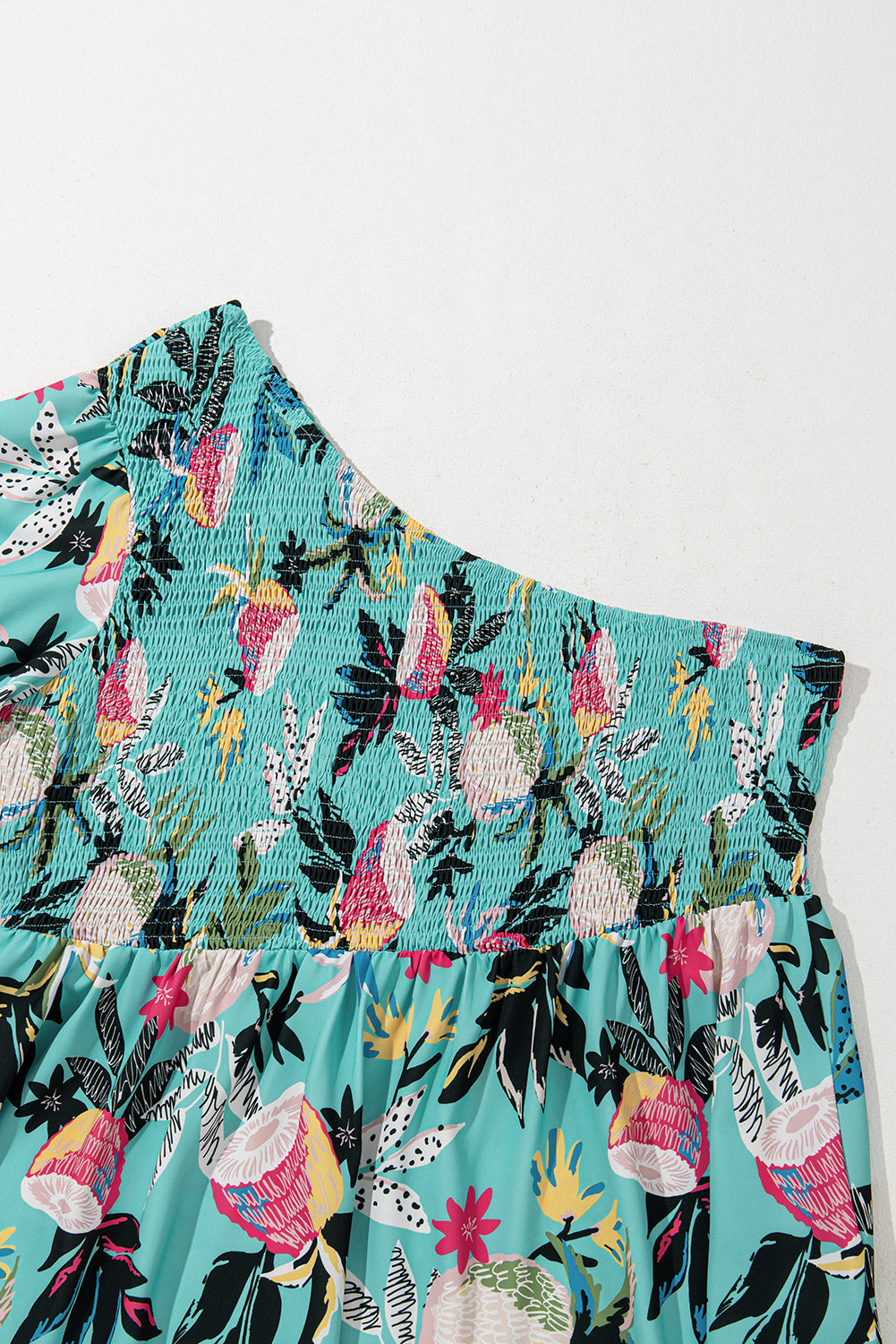 Green Plus Size Floral Smocked Bodice Single Puff Short Sleeve Babydoll Blouse-Plus Size/Plus Size Tops/Plus Size Blouses & Shirts-[Adult]-[Female]-2022 Online Blue Zone Planet
