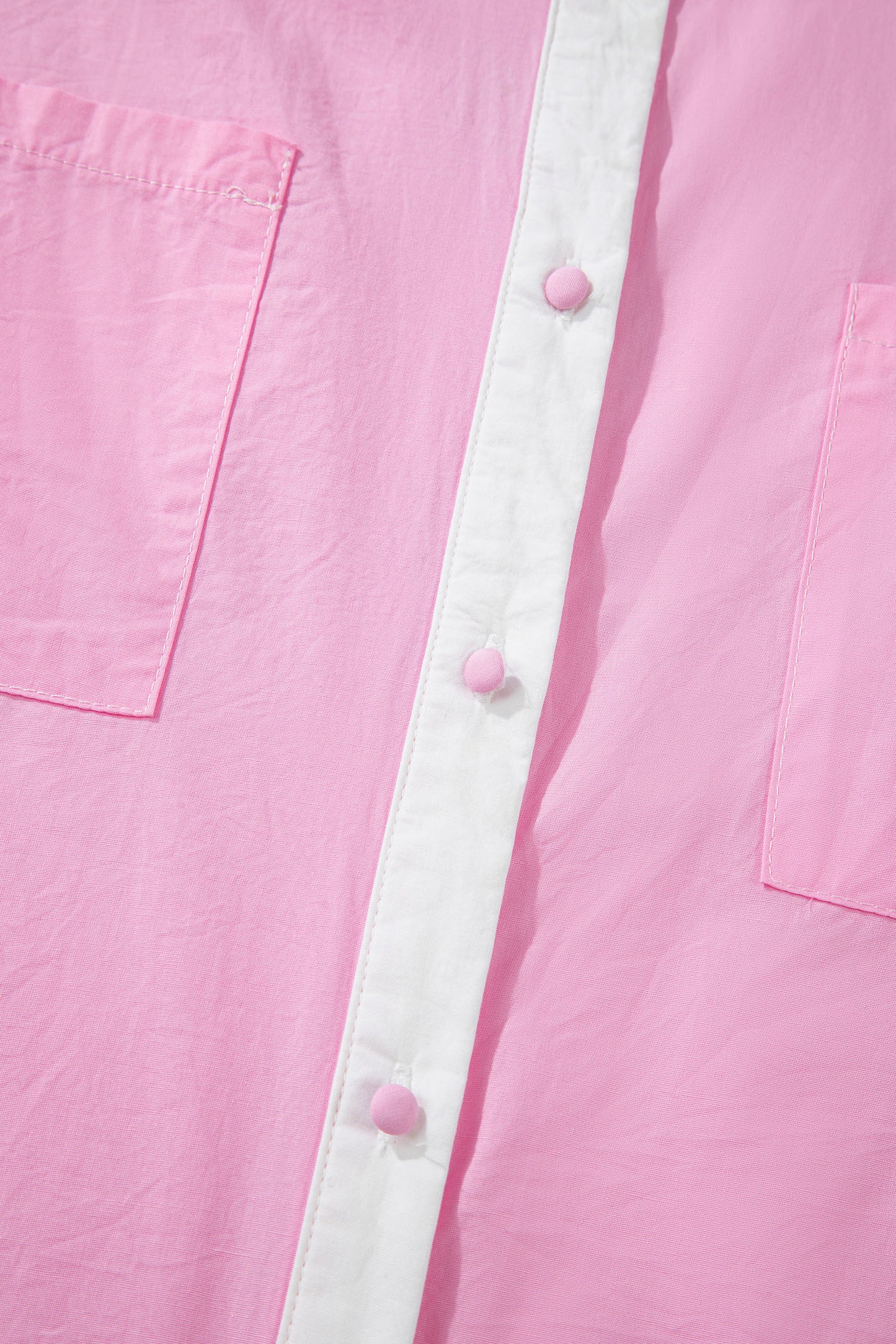 Pink Hollow-out Floral Contrast Patchwork Short Sleeve Button Up Shirt-Tops/Blouses & Shirts-[Adult]-[Female]-2022 Online Blue Zone Planet