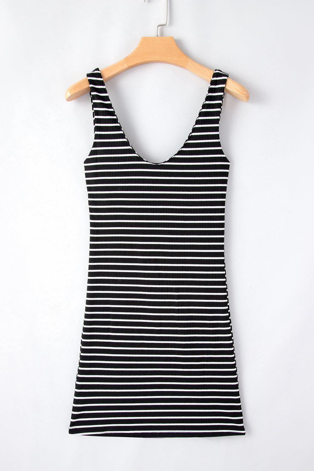 Black Stripe Ribbed Knit Sleeveless Mini Dress Blue Zone Planet