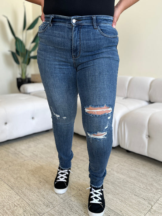 Blue Zone Planet | Judy Blue Full Size High Waist Distressed Skinny Jeans-TOPS / DRESSES-[Adult]-[Female]-Dark-3/26-2022 Online Blue Zone Planet