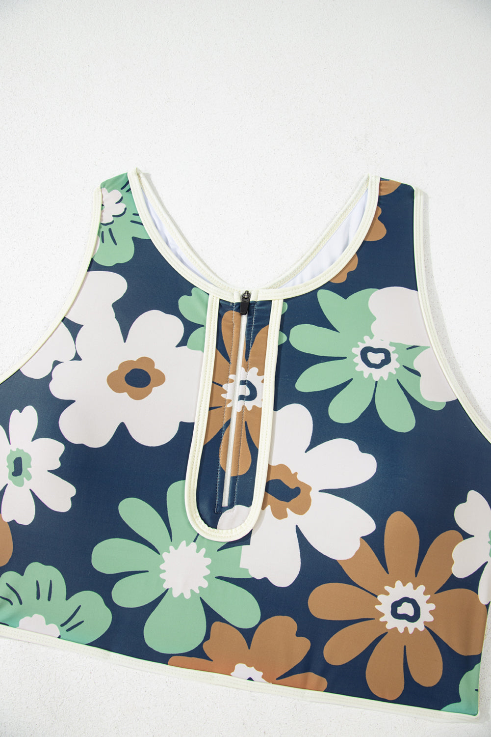 Green Floral Printed Zipped Plus Size Two Pieces Bikini-Plus Size/Plus Size Swimwear-[Adult]-[Female]-2022 Online Blue Zone Planet