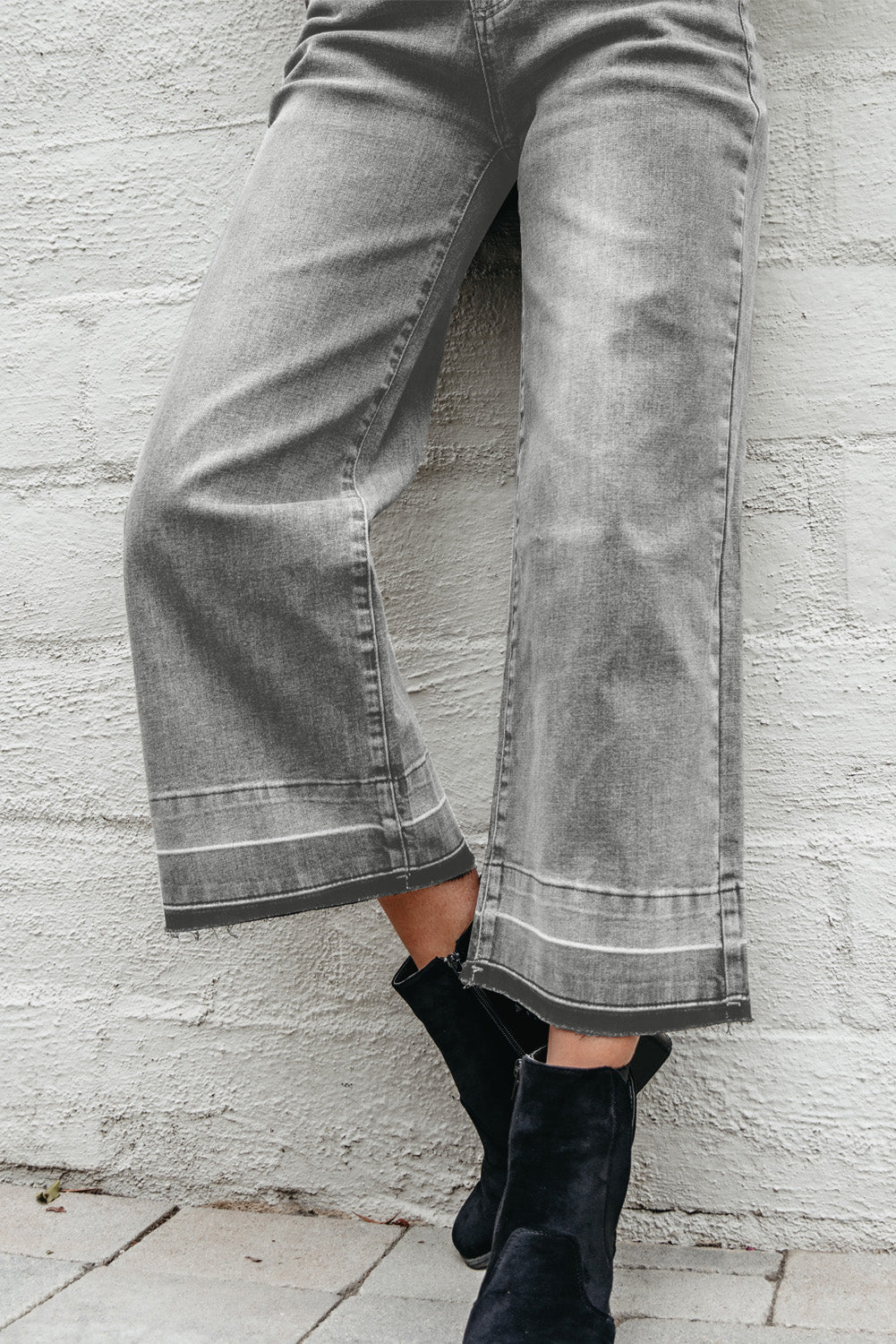Gray Raw Hem Straight Leg Loose High Waist Jeans-Bottoms/Jeans-[Adult]-[Female]-2022 Online Blue Zone Planet