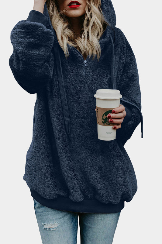 Navy Warm Furry Pullover Hoodie-Tops / Dresses-[Adult]-[Female]-Blue-S-2022 Online Blue Zone Planet