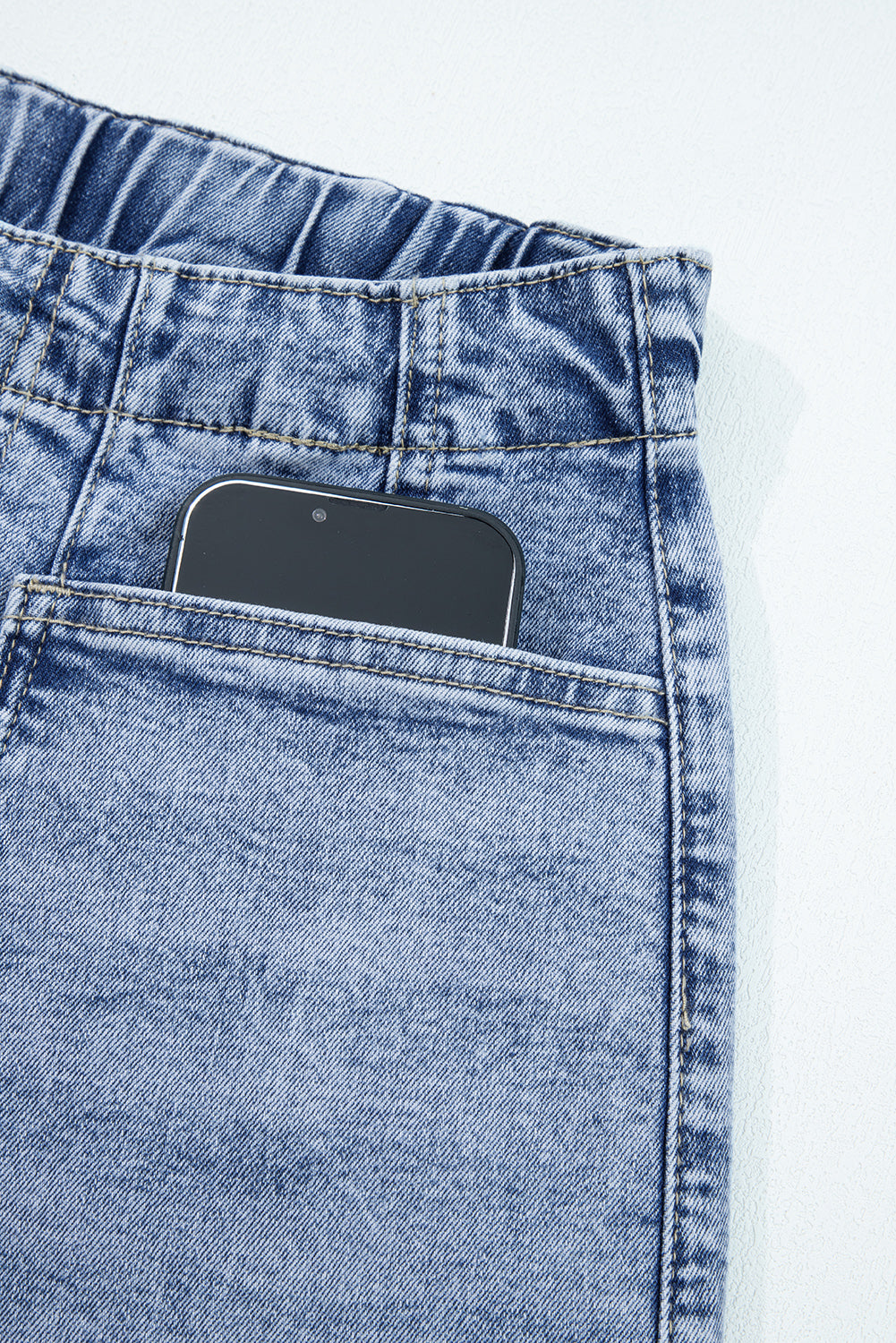 Myosotis Large Patch Pocket Drawstring Paperbag Waist Barrel Jeans-Bottoms/Jeans-[Adult]-[Female]-2022 Online Blue Zone Planet