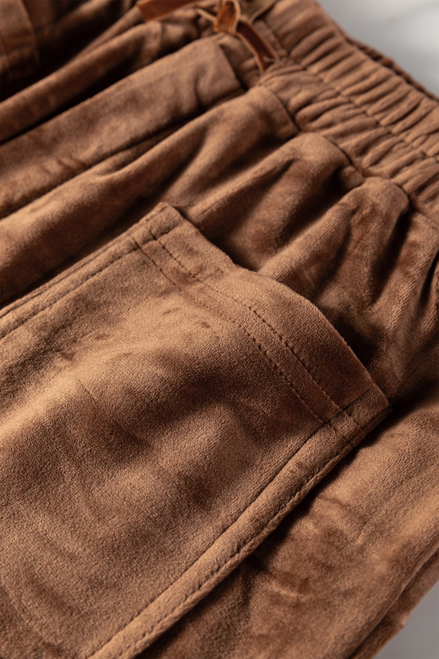 Coffee Straight Loose Drawstring Elastic High Waist Fleece Pants-Bottoms/Pants & Culotte-[Adult]-[Female]-2022 Online Blue Zone Planet