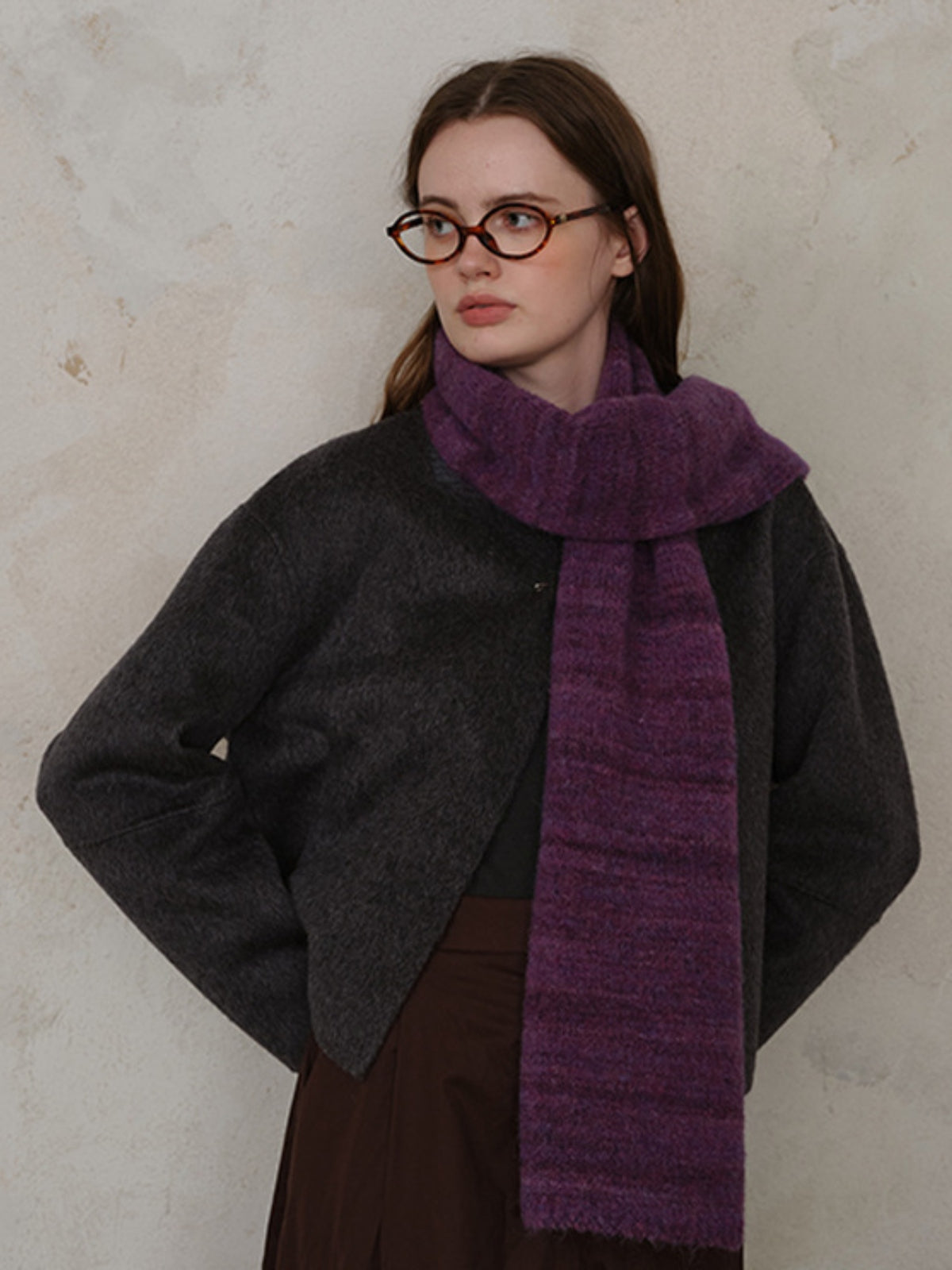 Striped Detail Knit Scarf-SCARVES-[Adult]-[Female]-Deep Purple-One Size-2022 Online Blue Zone Planet