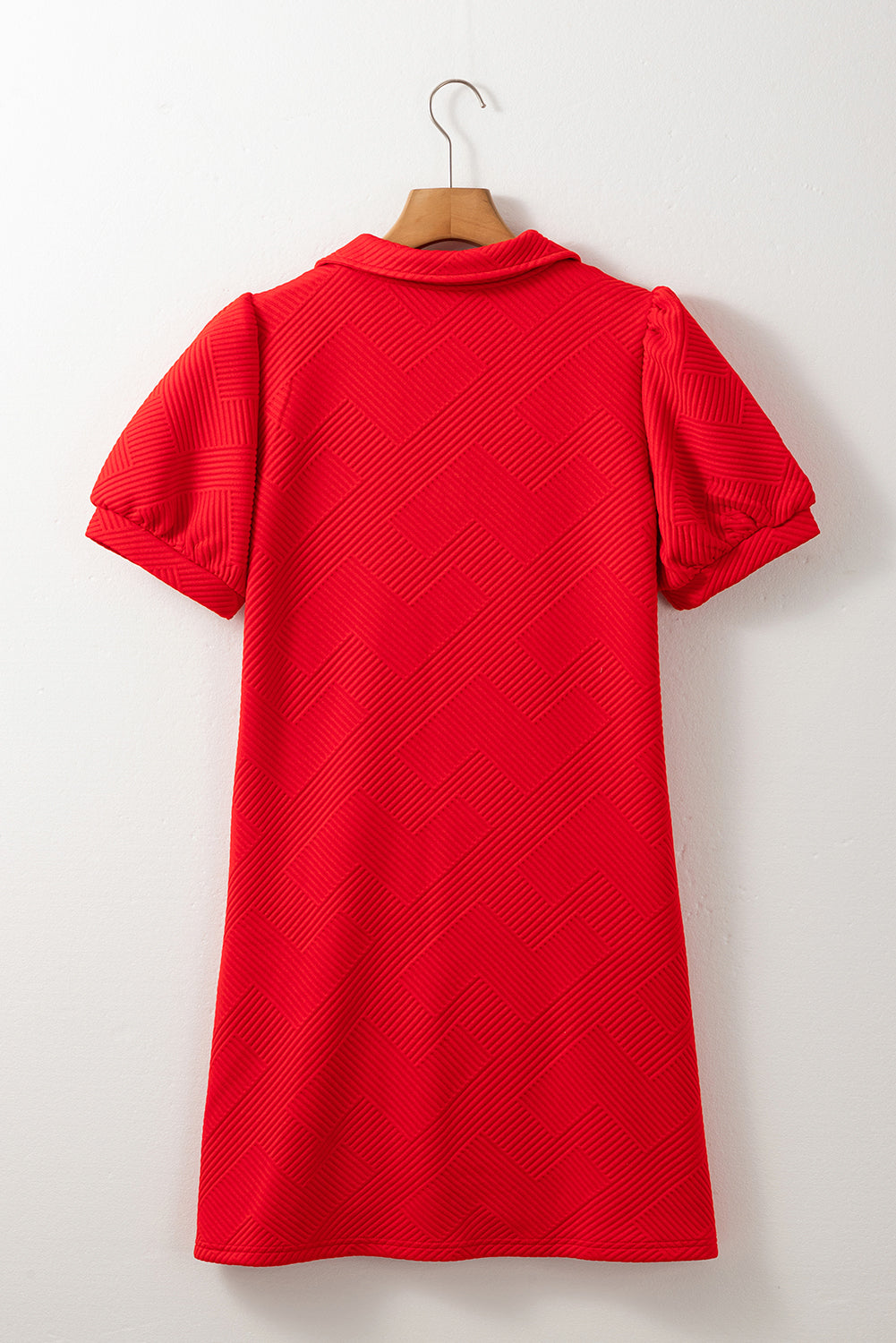 Blue Zone Planet |  Fiery Red V Neck Puff Sleeve Textured Mini Dress