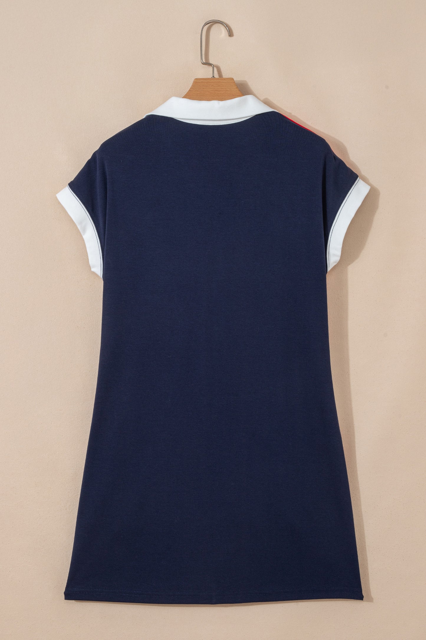 Navy Blue Americana Colorblock Stripes Zip up Collared T Shirt Mini Dress-TOPS / DRESSES-[Adult]-[Female]-2022 Online Blue Zone Planet