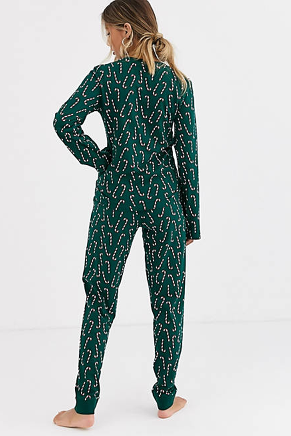 Green Christmas Candy Cane Printed Top and Pants Lounge Set-Loungewear & Sleepwear/Loungewear-[Adult]-[Female]-2022 Online Blue Zone Planet