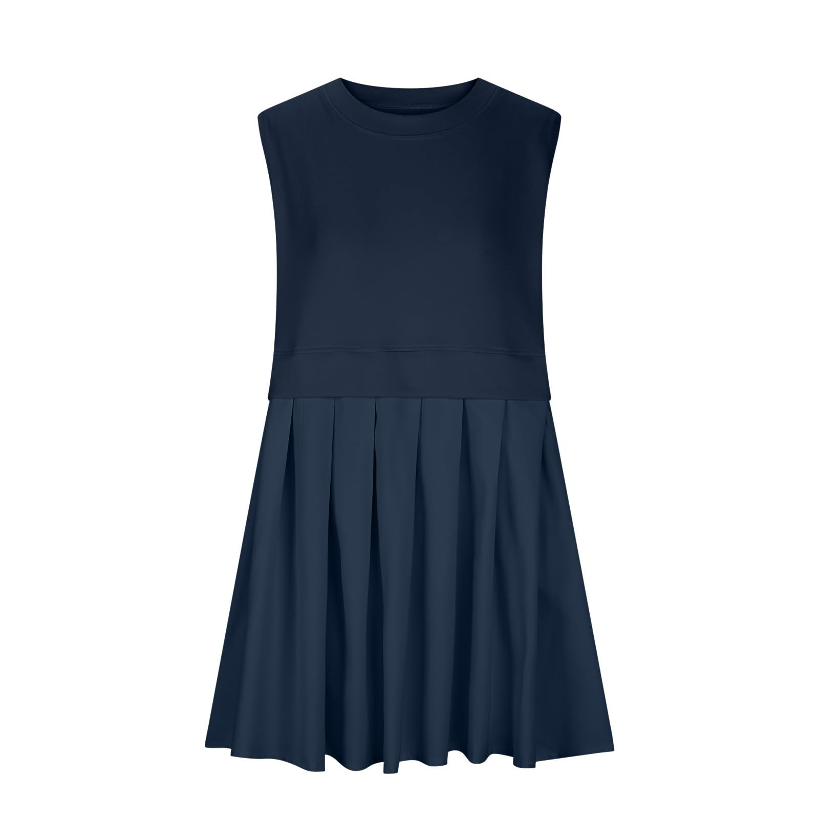 Pleated Round Neck Sleeveless Mini Dress-TOPS / DRESSES-[Adult]-[Female]-2022 Online Blue Zone Planet