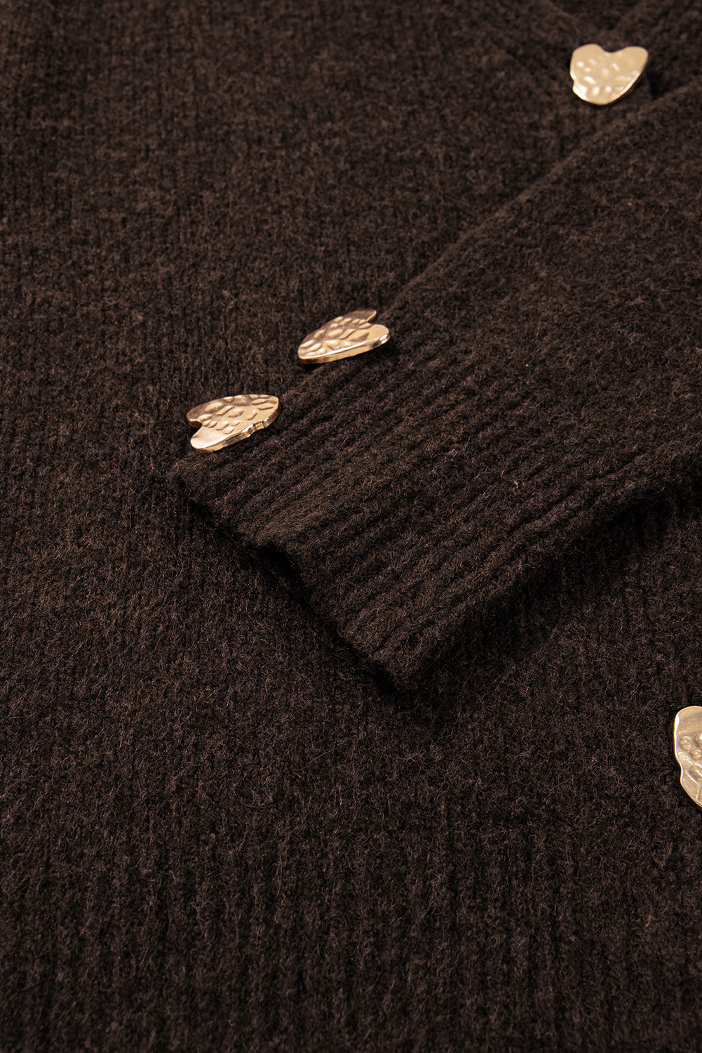 Chicory Coffee Heart Metal Button V Neck Cardigan Sweater-TOPS / DRESSES-[Adult]-[Female]-2022 Online Blue Zone Planet