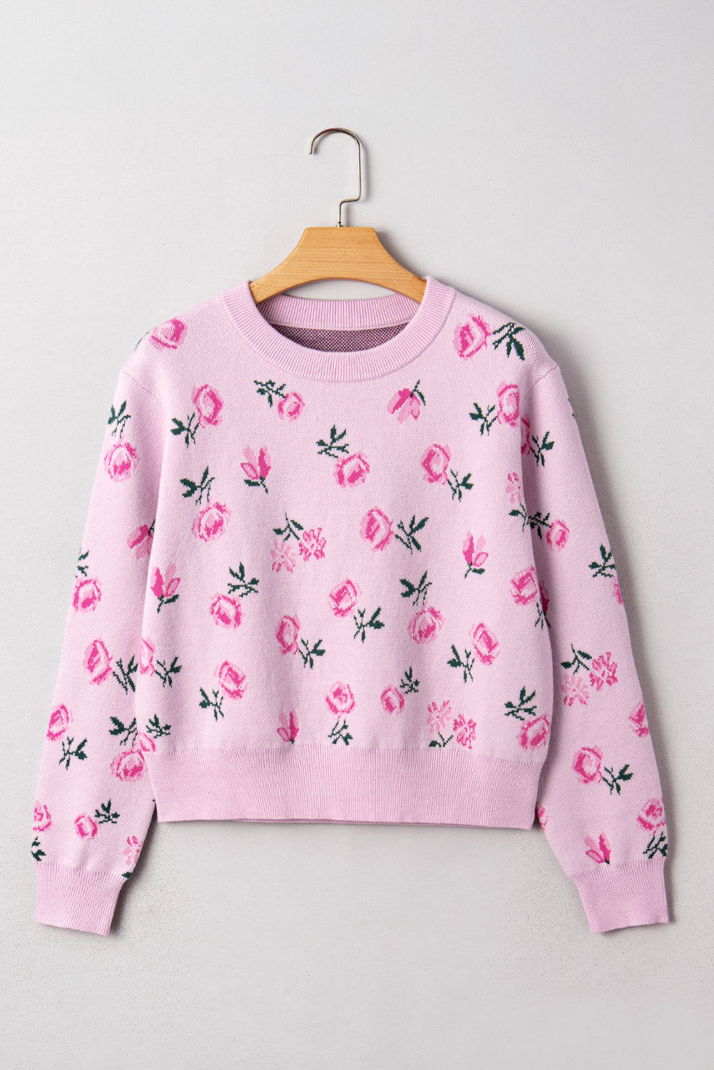 Delicacy Sweet Floral Print Drop Shoulder Cropped Sweater-TOPS / DRESSES-[Adult]-[Female]-2022 Online Blue Zone Planet
