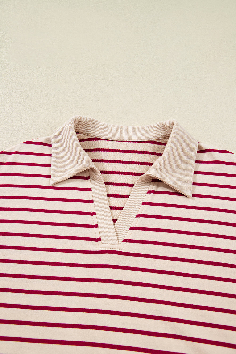 Red Stripe Cropped Collared Drop Shoulder Pullover And Bubble Mini Skirt Set-Two Piece Sets/Two Piece Dresses-[Adult]-[Female]-2022 Online Blue Zone Planet