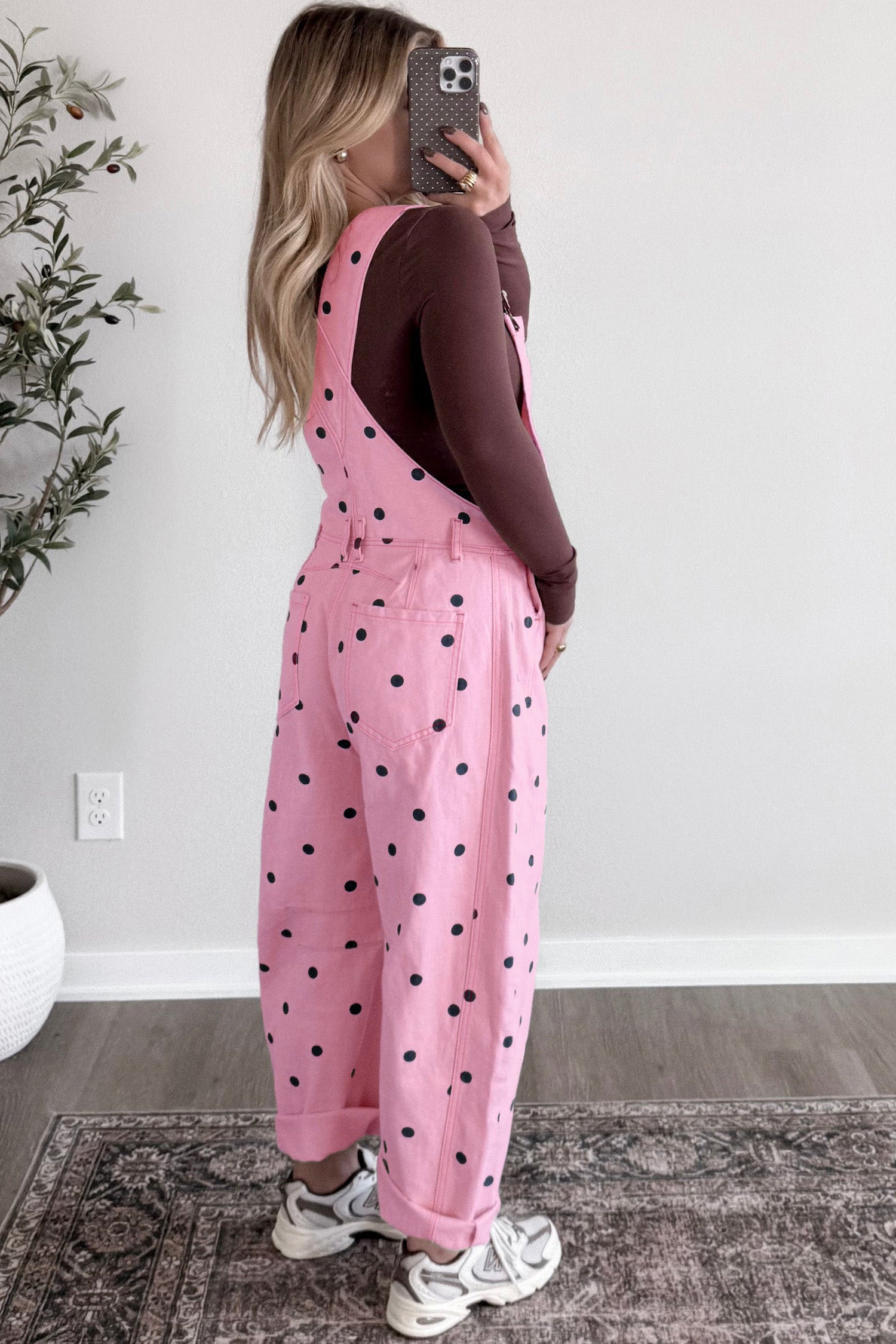 Jet Stream Polka Dot Print Bib Pocket Denim Barrel Overalls Jumpsuit-Bottoms/Jumpsuits & Rompers-[Adult]-[Female]-2022 Online Blue Zone Planet