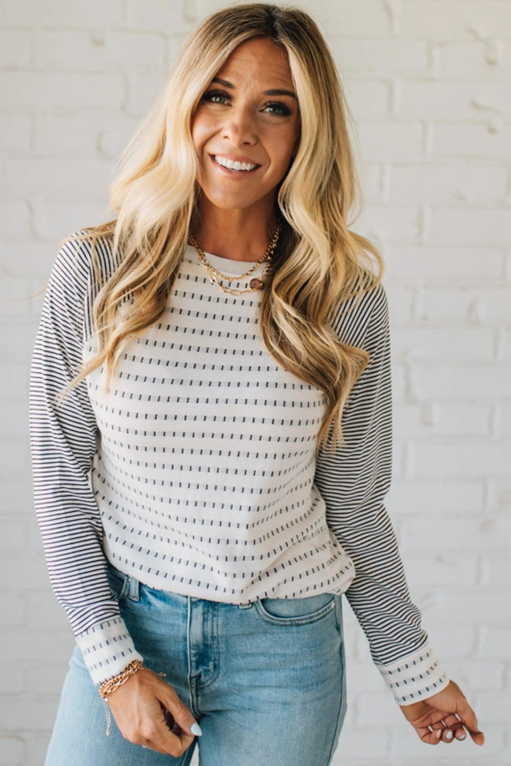 Black Stripe Raglan Patchwork Long Sleeve Tee-Tops/Long Sleeve Tops-[Adult]-[Female]-2022 Online Blue Zone Planet