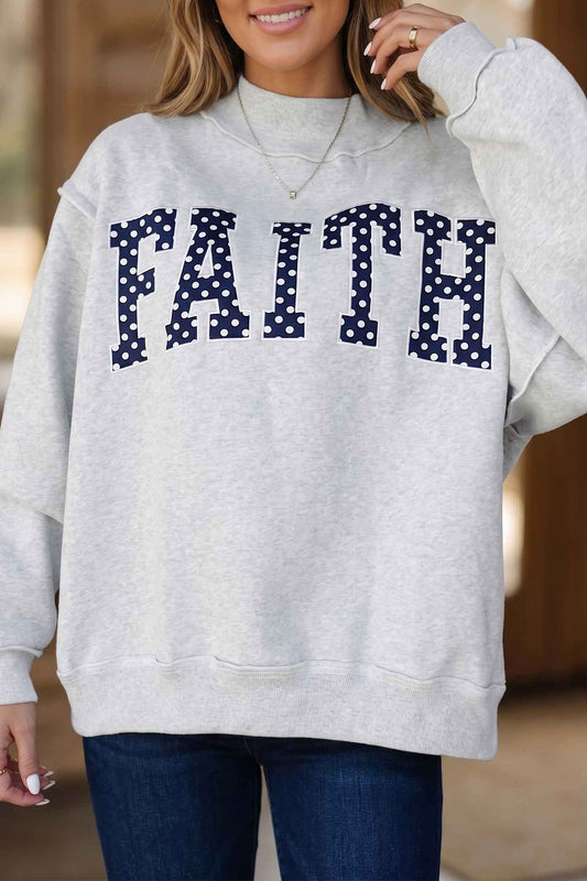 Light Grey High Neck Polka Dot Slogan Printed Baggy Sweatshirt-Tops/Sweatshirts & Hoodies-[Adult]-[Female]-Light Grey-S-2022 Online Blue Zone Planet