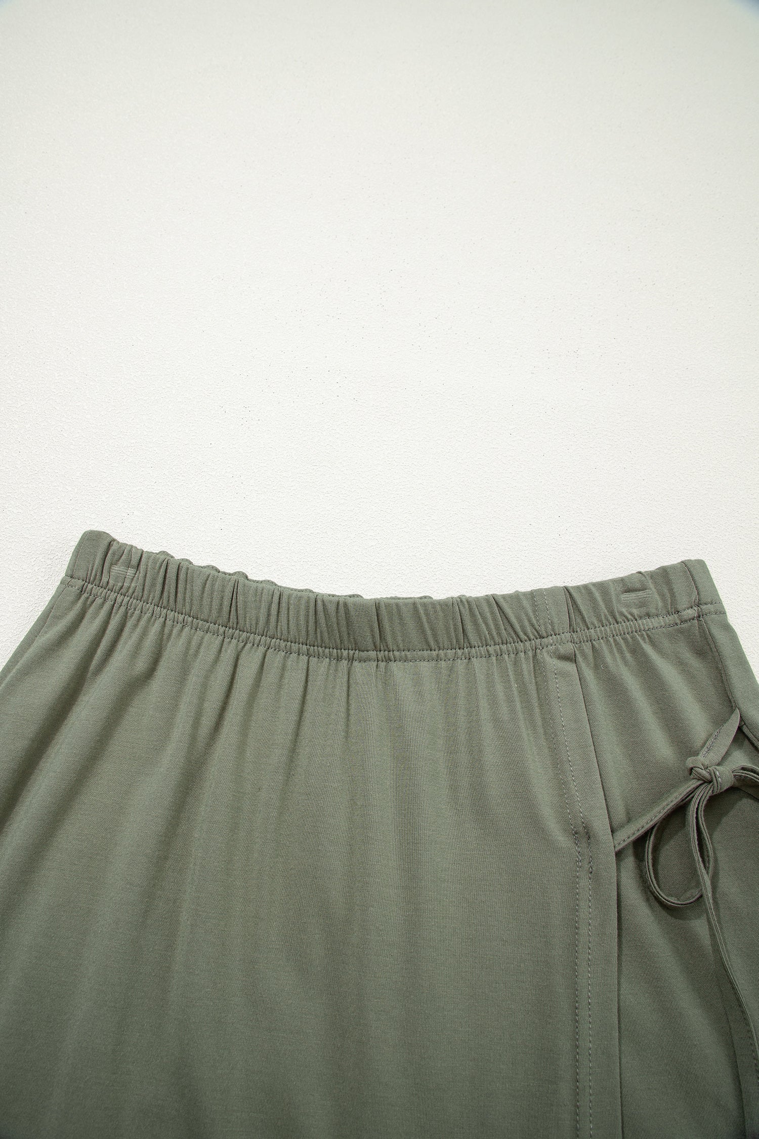 Laurel Green Solid Color Oversize Tee Tie Wrap Mini Skort 2pcs Set-Two Piece Sets/Two Piece Dresses-[Adult]-[Female]-2022 Online Blue Zone Planet