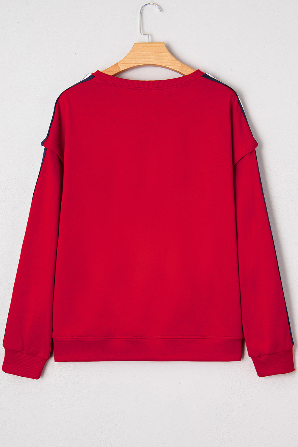 Fiery Red Contrast Striped Detail Varsity Sweatshirt-Tops/Sweatshirts & Hoodies-[Adult]-[Female]-2022 Online Blue Zone Planet