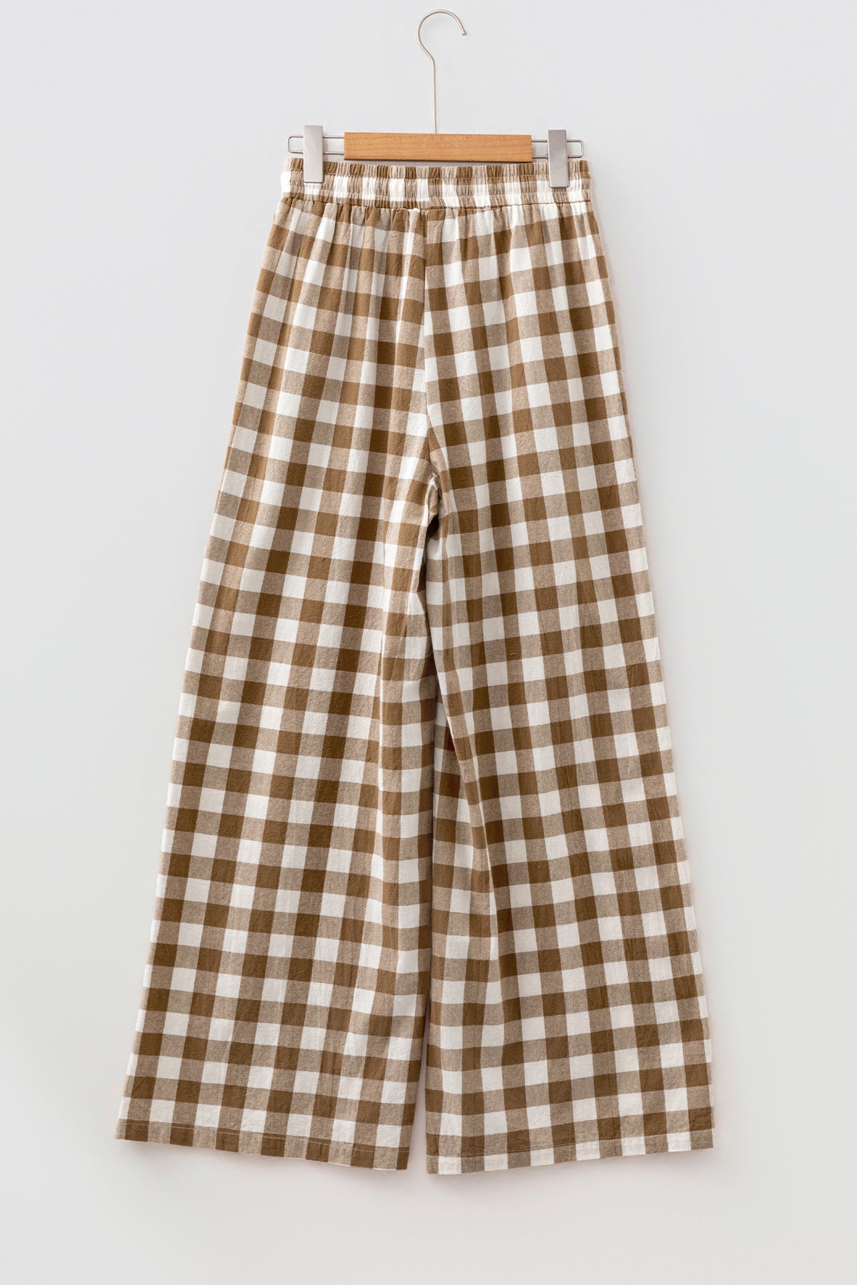 Brown Gingham Plaid Tie Elastic Waist Shift Pants-Bottoms/Pants & Culotte-[Adult]-[Female]-2022 Online Blue Zone Planet