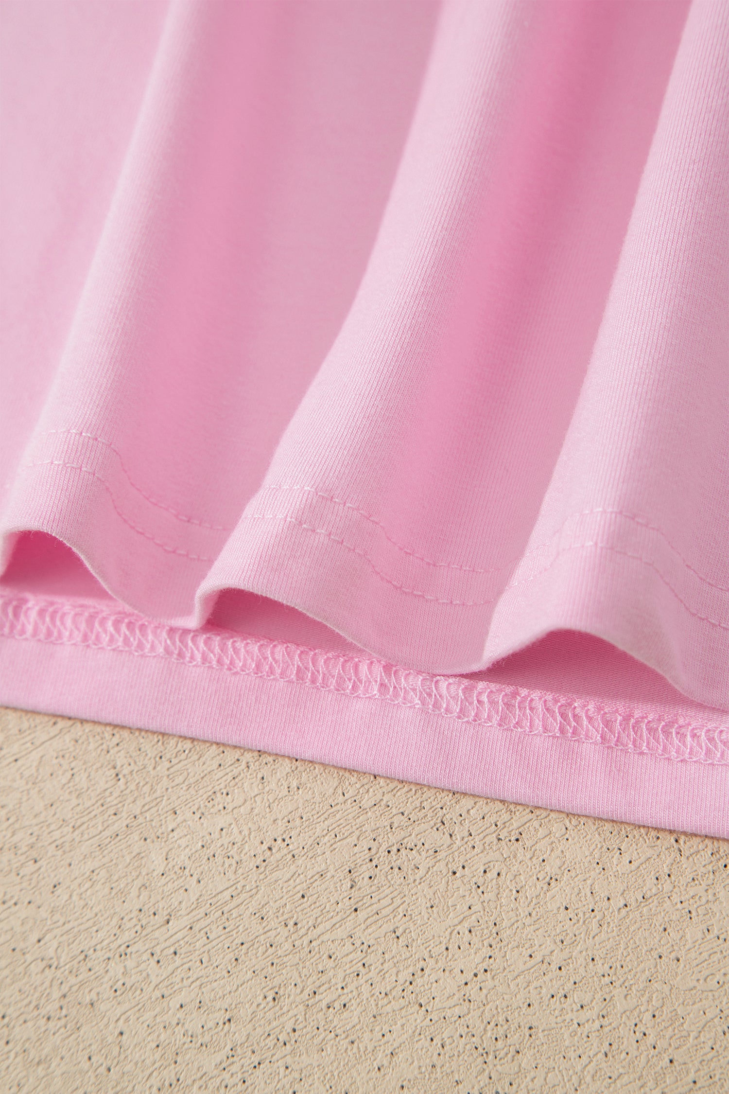 Gossamer Pink Embroidered Bow Detail Color Block Loose Tee-Tops/Tops & Tees-[Adult]-[Female]-2022 Online Blue Zone Planet