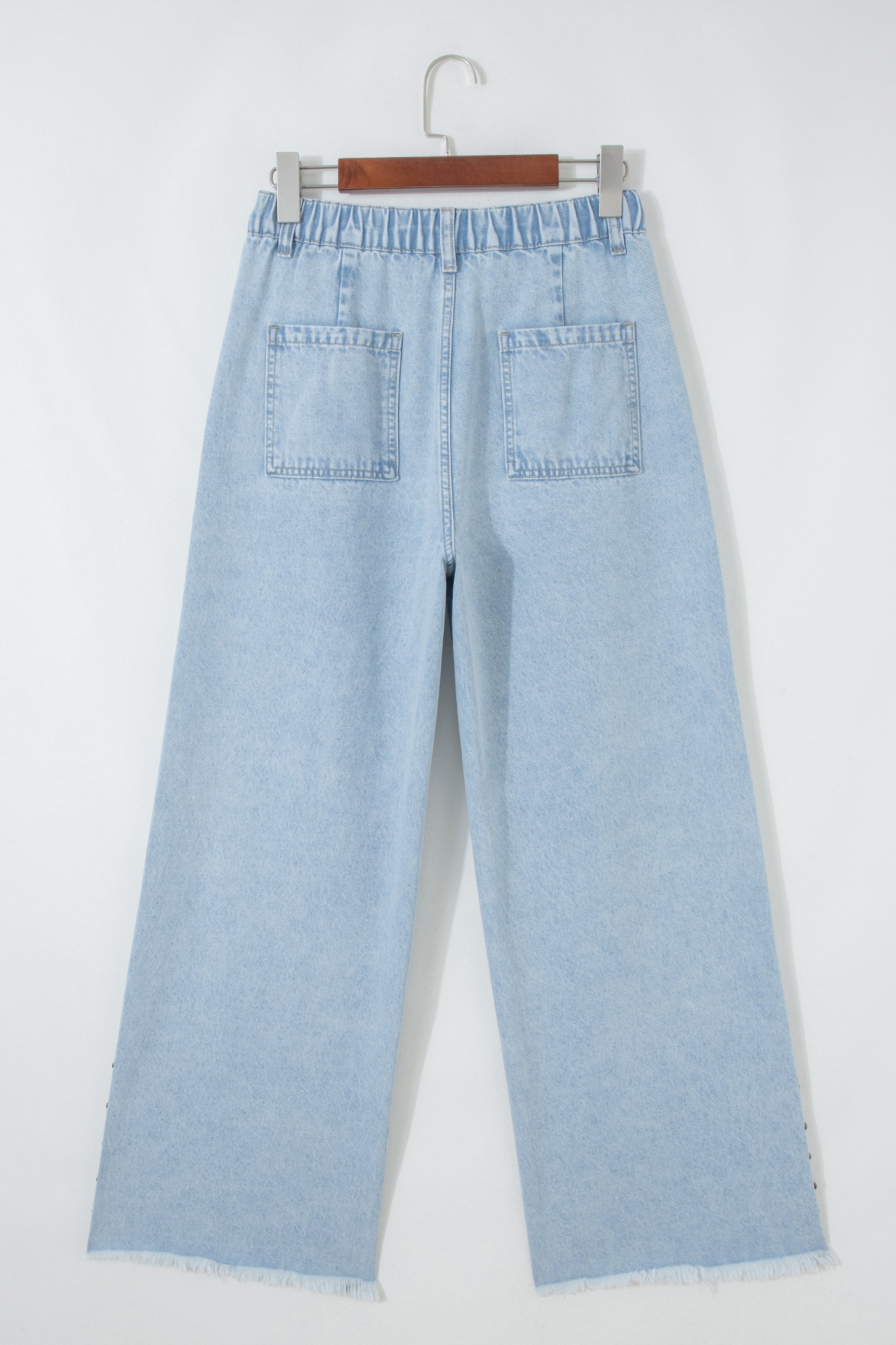 Beau Blue Studded Side Slit Leg Frayed Pocketed Wide Leg Jeans-Bottoms/Jeans-[Adult]-[Female]-2022 Online Blue Zone Planet
