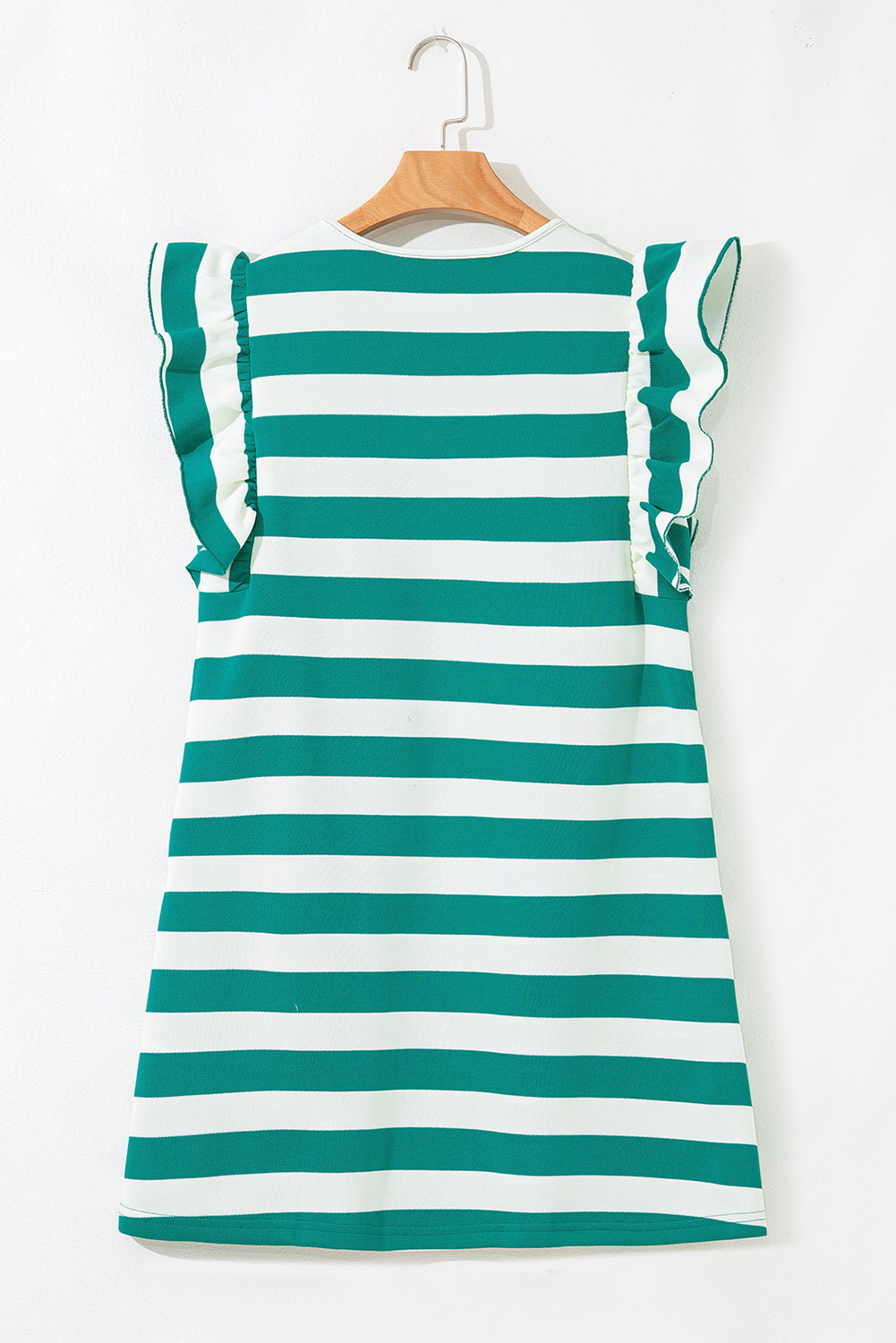 Green Stripe Flutter Sleeve Round Neck Shift Dress-TOPS / DRESSES-[Adult]-[Female]-2022 Online Blue Zone Planet