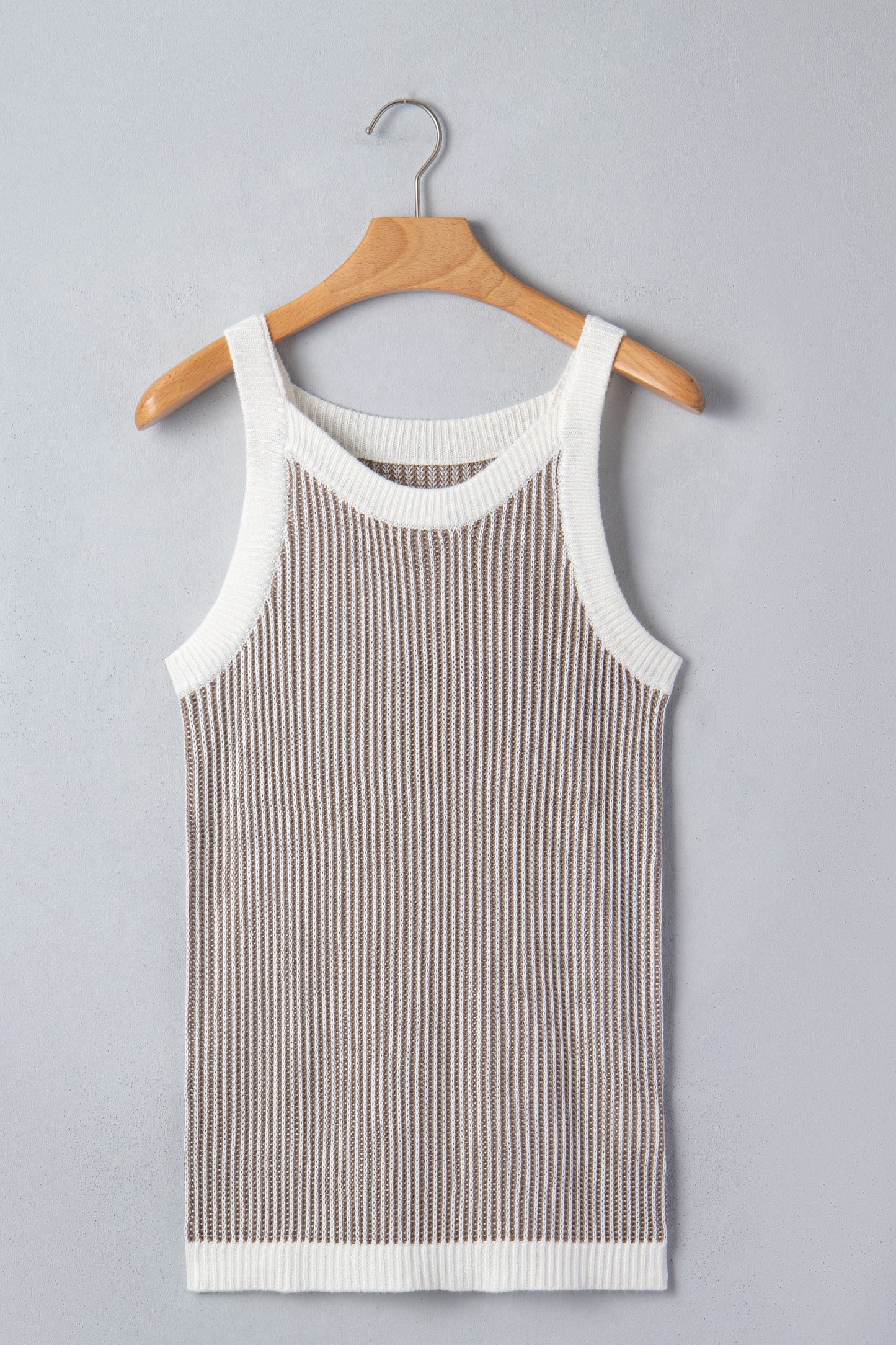 Pale Khaki Contrast Trim Ribbed Knit Sweater Tank Top-Sweaters & Cardigans/Sweater Vests-[Adult]-[Female]-2022 Online Blue Zone Planet