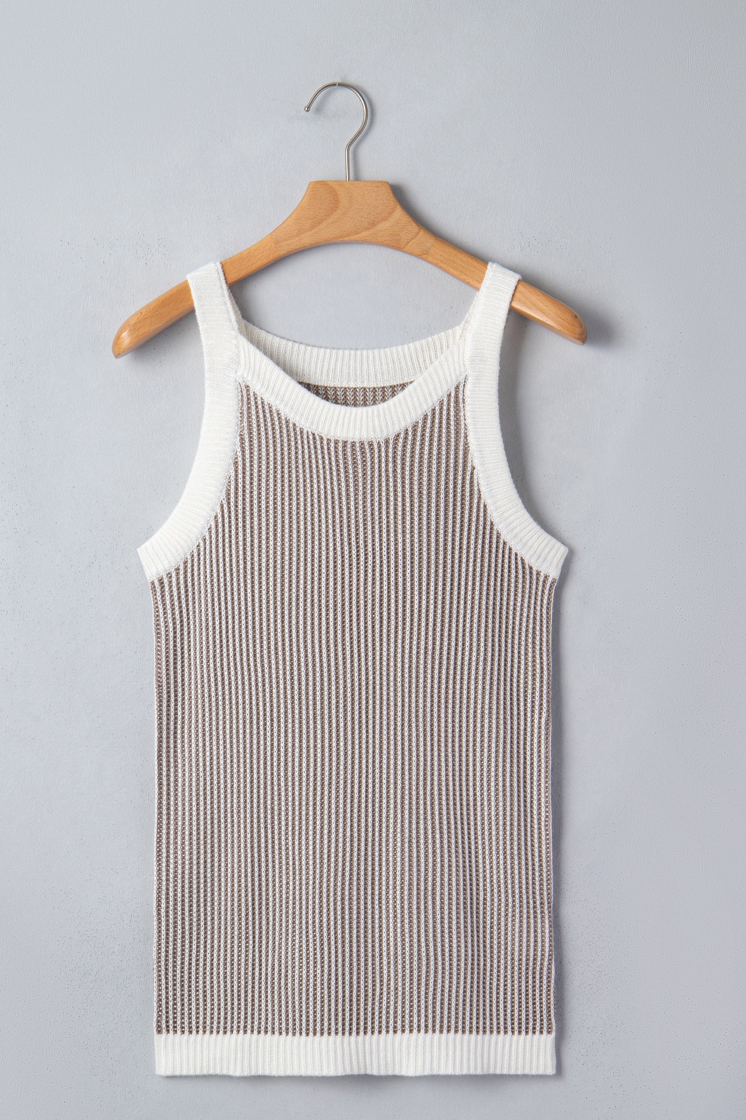Pale Khaki Contrast Trim Ribbed Knit Sweater Tank Top-Sweaters & Cardigans/Sweater Vests-[Adult]-[Female]-2022 Online Blue Zone Planet