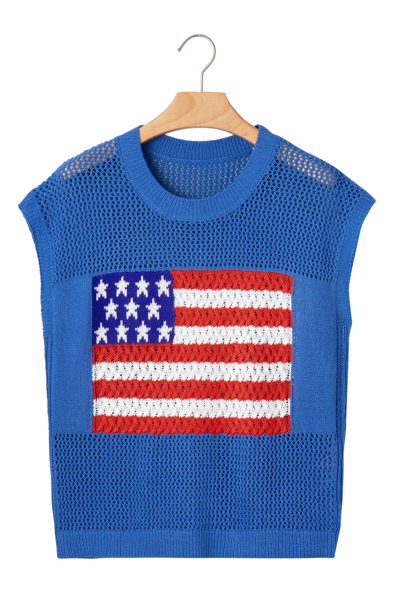 Sky Blue Flag Graphic Short Sleeve Sweater Top-TOPS / DRESSES-[Adult]-[Female]-2022 Online Blue Zone Planet