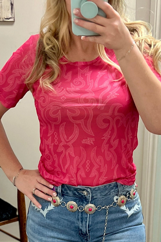 Red Western Girls Mesh T Shirt-Tops/Tops & Tees-[Adult]-[Female]-Red-S-2022 Online Blue Zone Planet